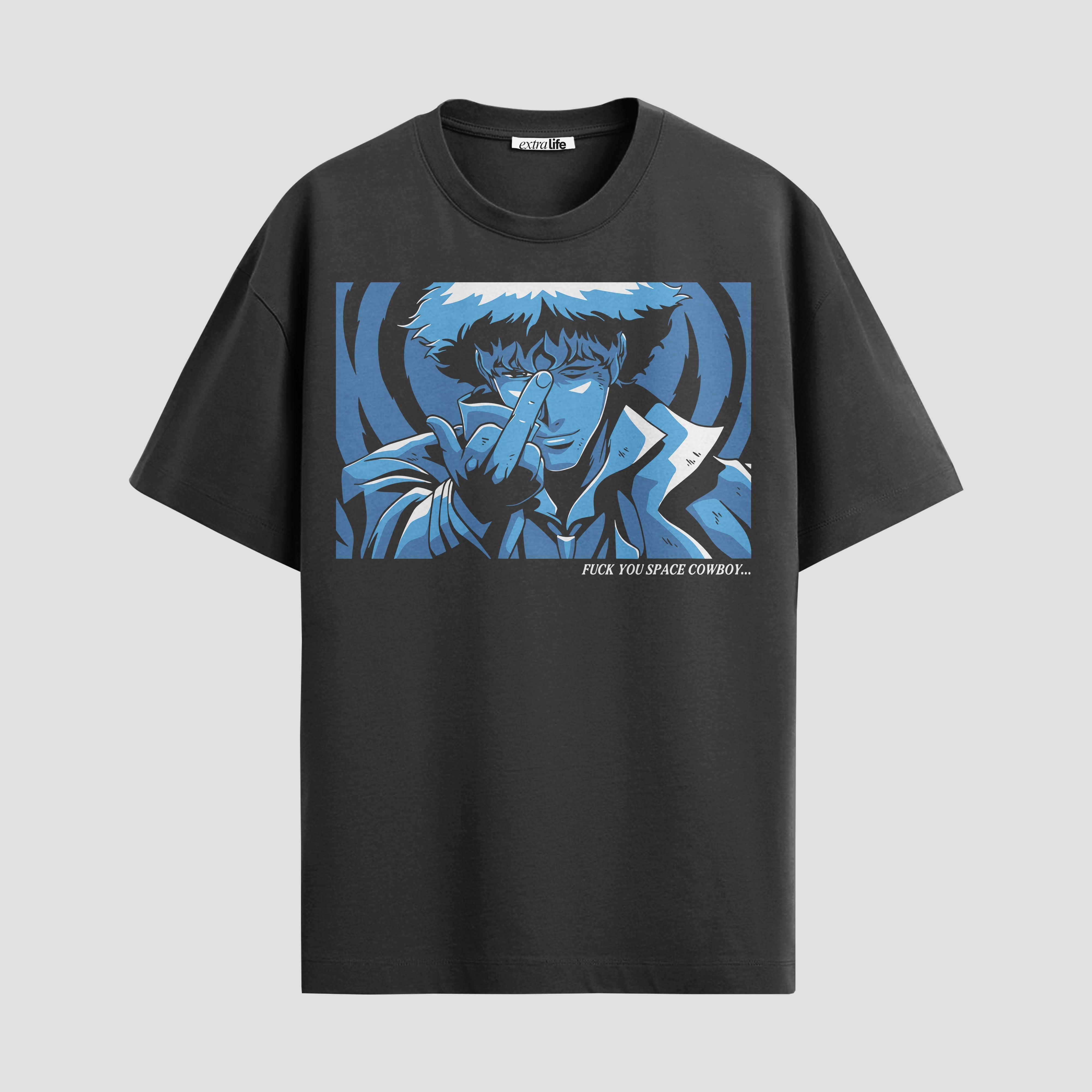 Playera urbana de anime y gaming ExtraLife MX, corte Standard Fit unisex ligero y transpirable en color Deep Black y Pure White, ropa de uso diario para gym y casual.