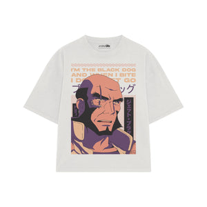 Playera streetwear premium de anime y gaming ExtraLife MX, corte boxy oversized drop shoulder heavyweight en color Deep Black y Off-White, moda urbana mexicana de culto.