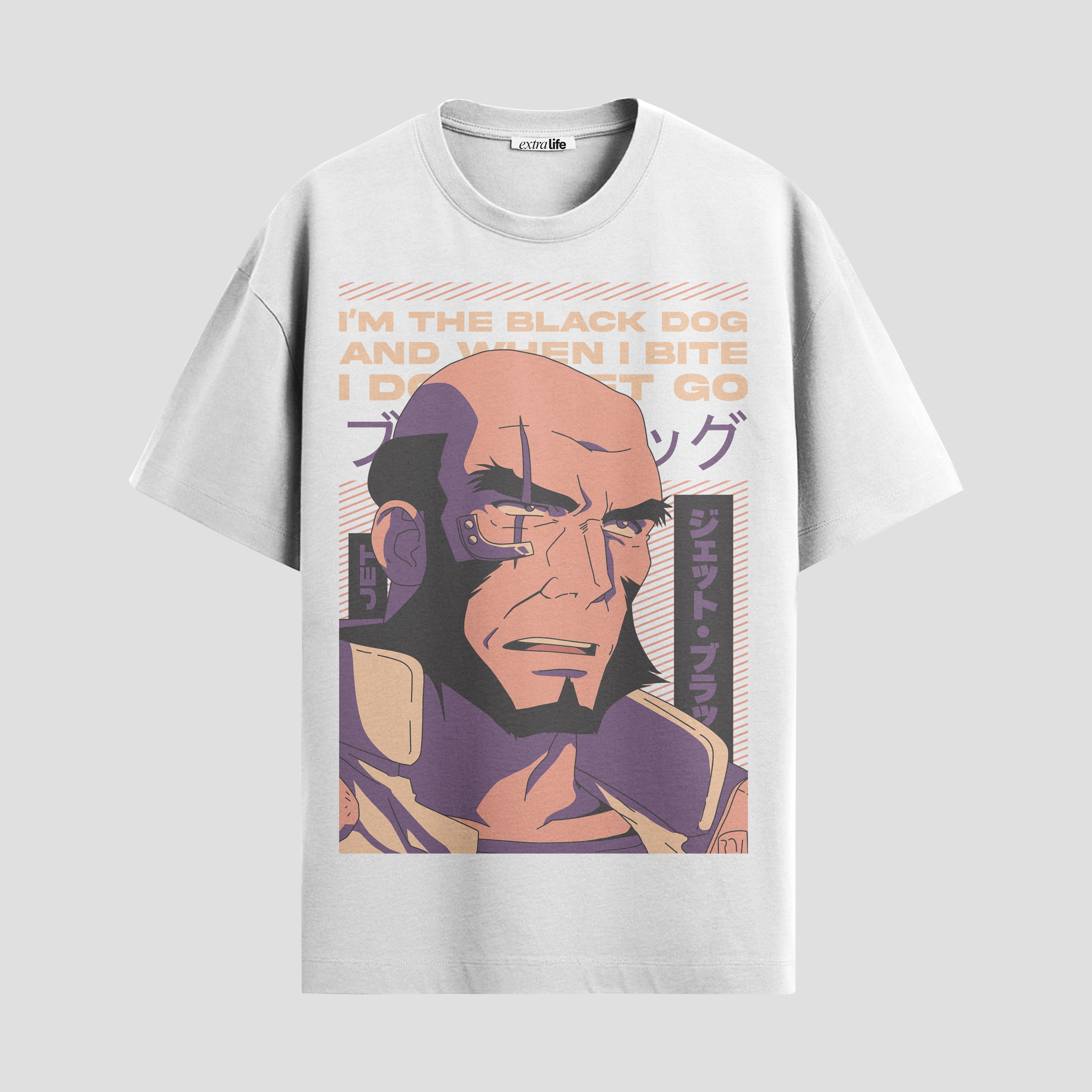 Playera urbana de anime y gaming ExtraLife MX, corte Standard Fit unisex ligero y transpirable en color Deep Black y Pure White, ropa de uso diario para gym y casual.