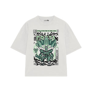 Playera streetwear premium de anime y gaming ExtraLife MX, corte boxy oversized drop shoulder heavyweight en color Deep Black y Off-White, moda urbana mexicana de culto.