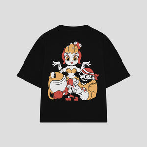 Playera streetwear premium de anime y gaming ExtraLife MX, corte boxy oversized drop shoulder heavyweight en color Deep Black y Off-White, moda urbana mexicana de culto.