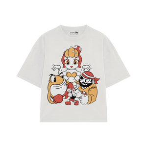 Playera streetwear premium de anime y gaming ExtraLife MX, corte boxy oversized drop shoulder heavyweight en color Deep Black y Off-White, moda urbana mexicana de culto.