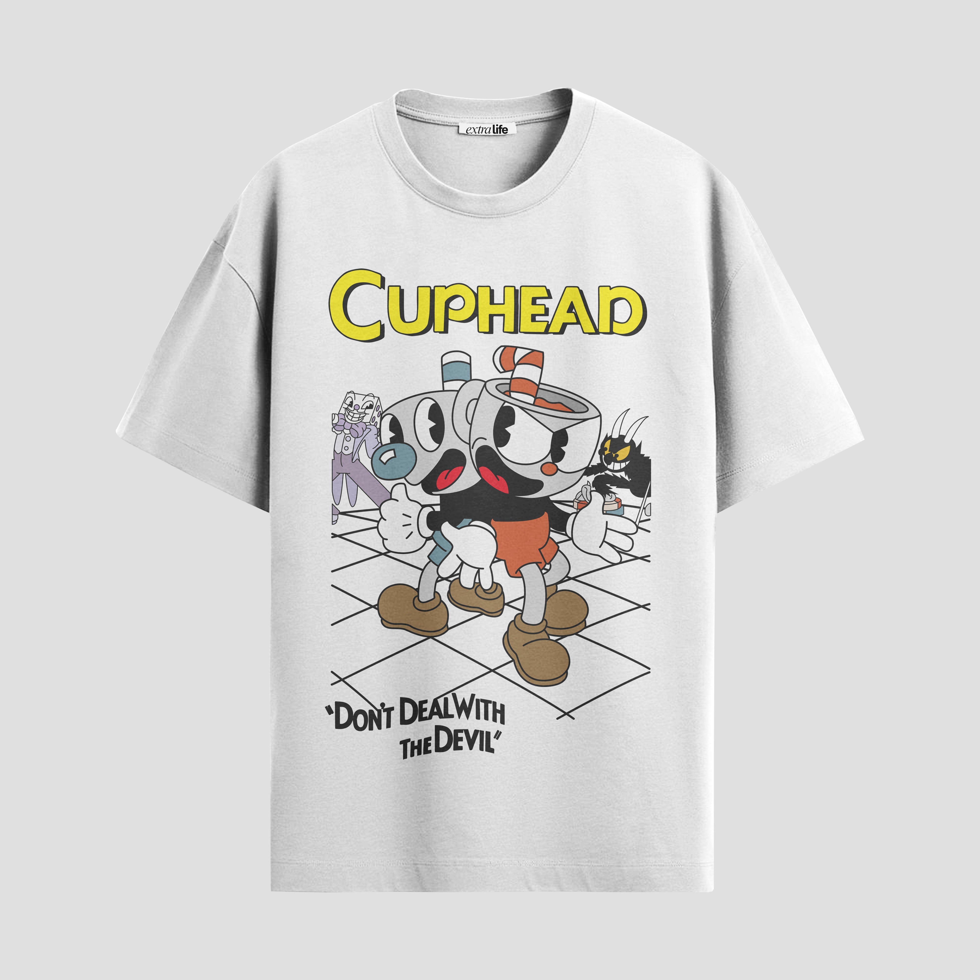 Playera urbana de anime y gaming ExtraLife MX, corte Standard Fit unisex ligero y transpirable en color Deep Black y Pure White, ropa de uso diario para gym y casual.