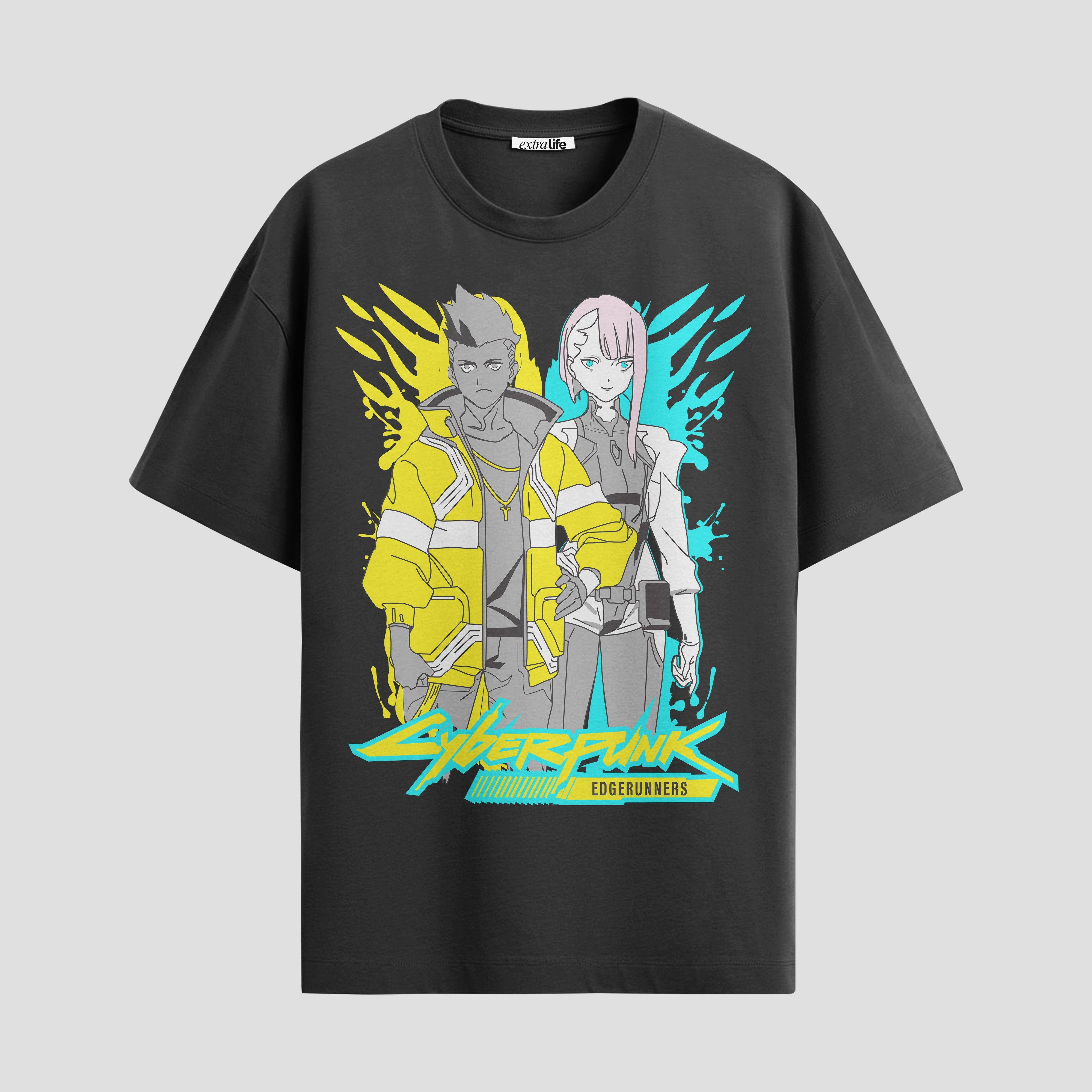 Playera urbana de anime y gaming ExtraLife MX, corte Standard Fit unisex ligero y transpirable en color Deep Black y Pure White, ropa de uso diario para gym y casual.