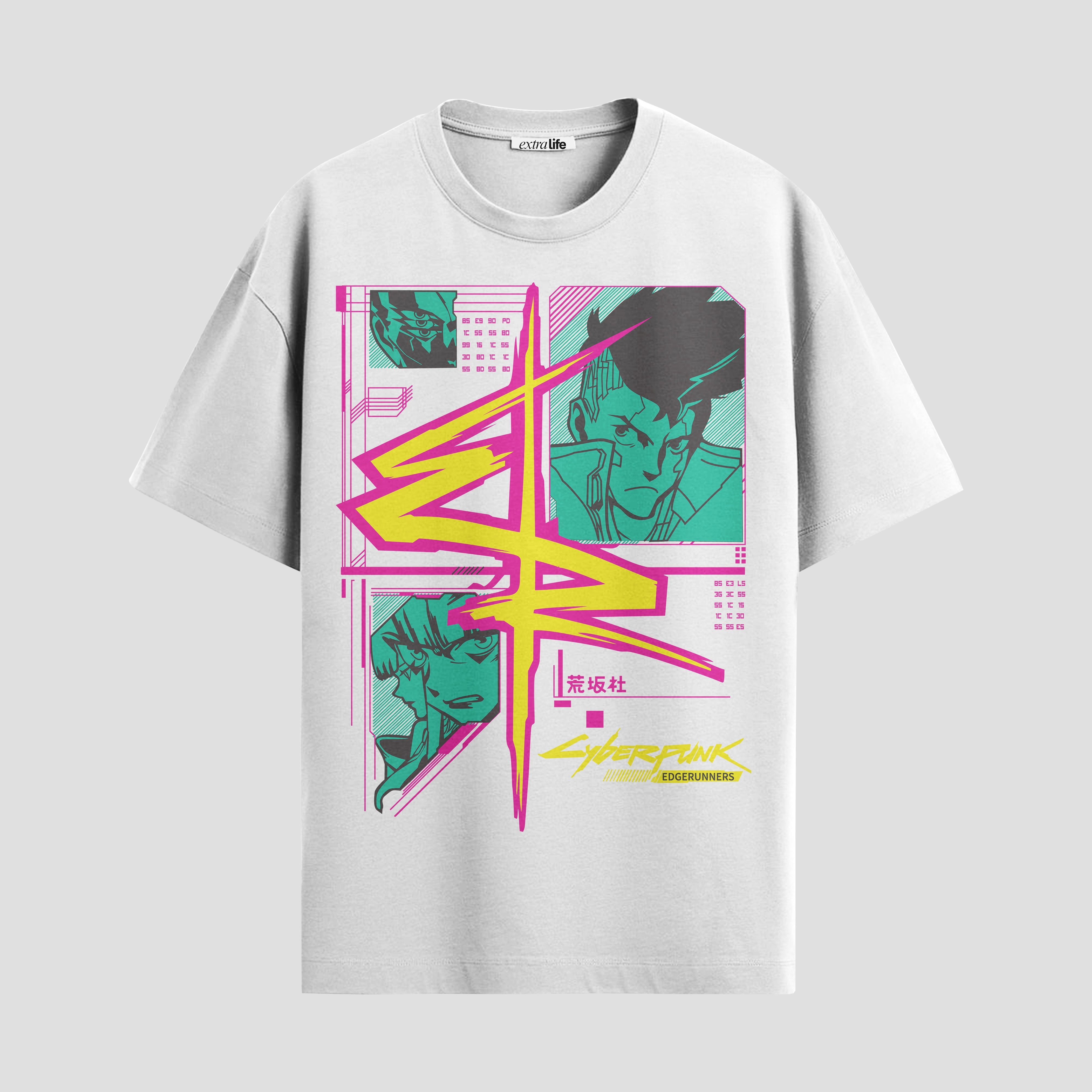 Playera urbana de anime y gaming ExtraLife MX, corte Standard Fit unisex ligero y transpirable en color Deep Black y Pure White, ropa de uso diario para gym y casual.
