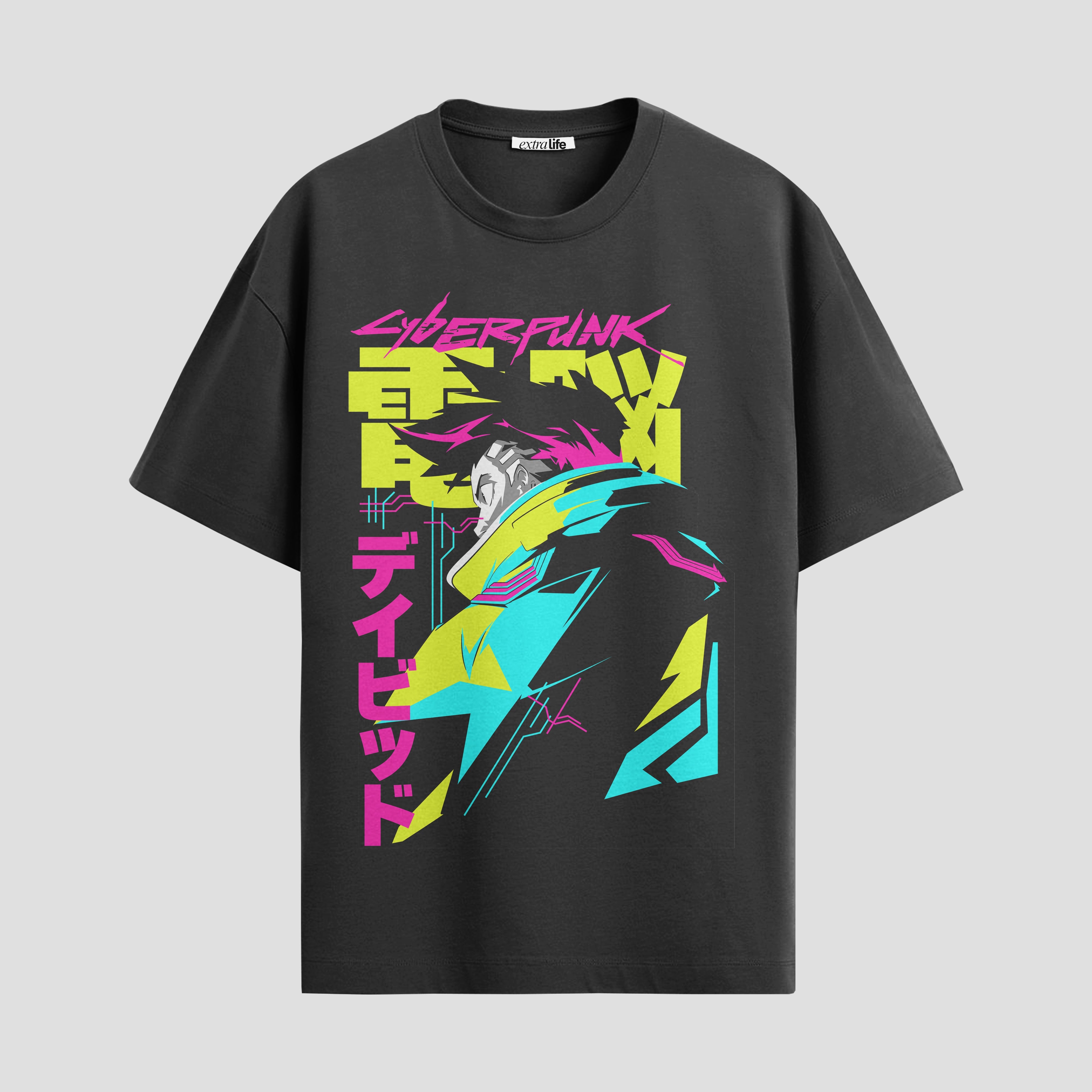 Playera urbana de anime y gaming ExtraLife MX, corte Standard Fit unisex ligero y transpirable en color Deep Black y Pure White, ropa de uso diario para gym y casual.