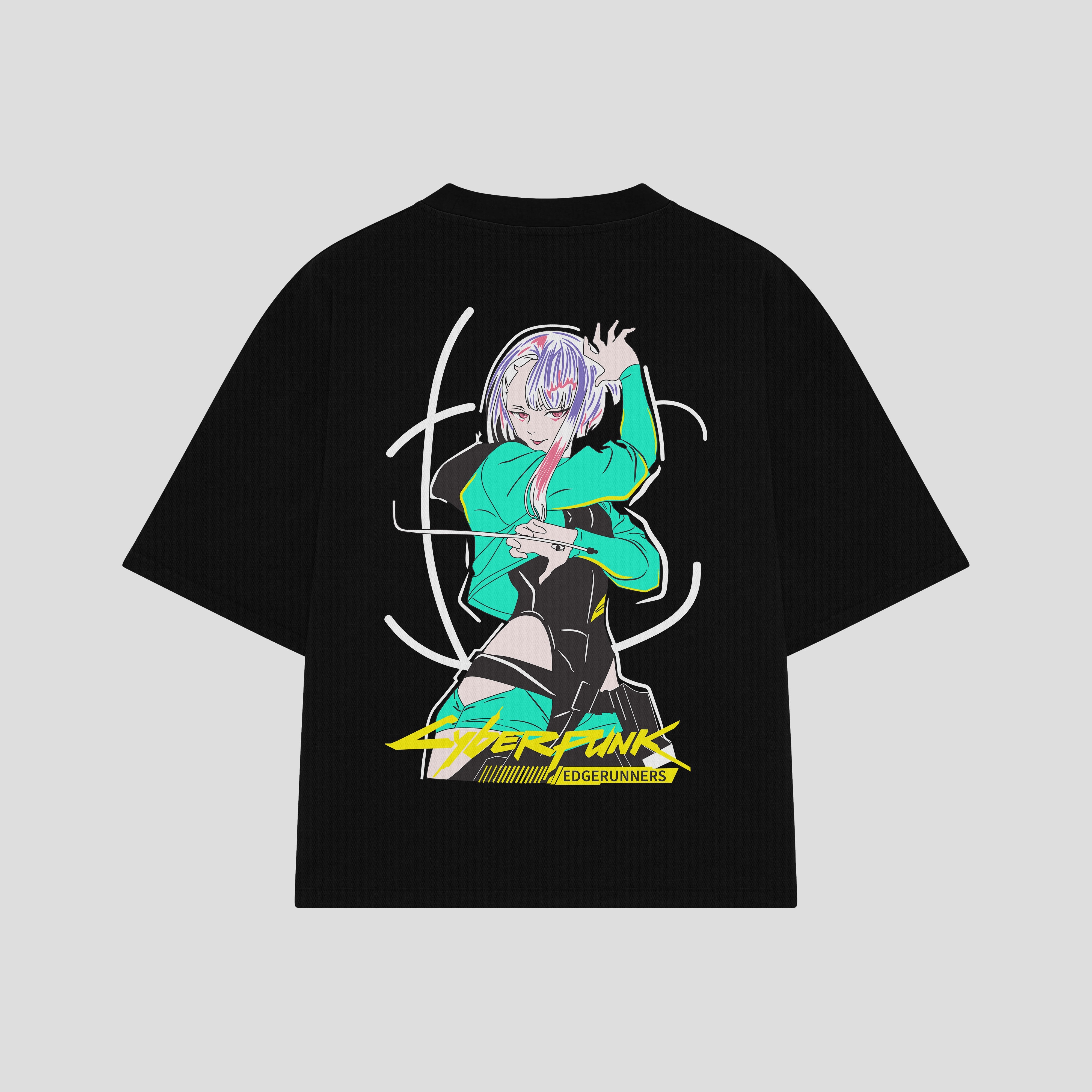 Playera streetwear premium de anime y gaming ExtraLife MX, corte boxy oversized drop shoulder heavyweight en color Deep Black y Off-White, moda urbana mexicana de culto.