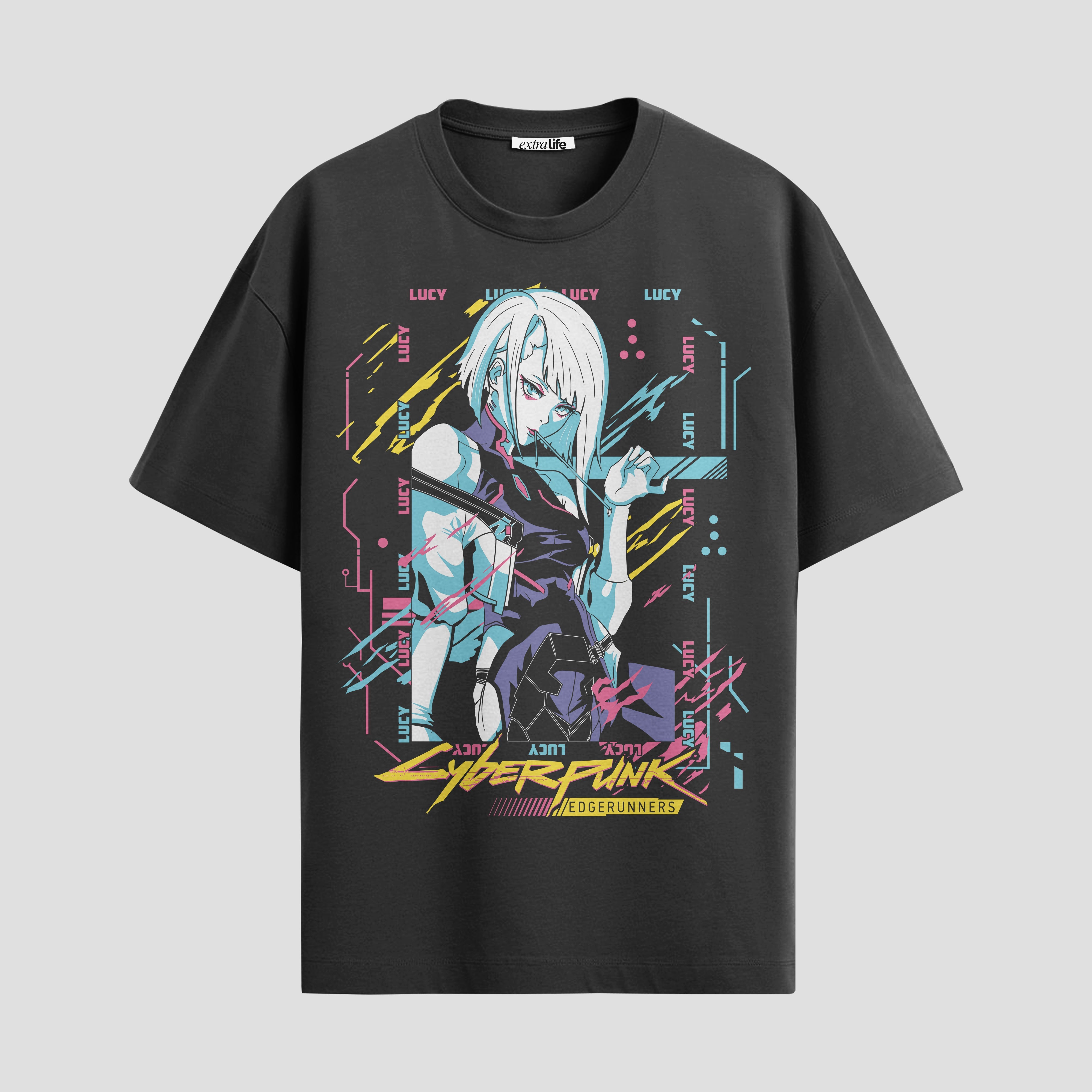 Playera urbana de anime y gaming ExtraLife MX, corte Standard Fit unisex ligero y transpirable en color Deep Black y Pure White, ropa de uso diario para gym y casual.