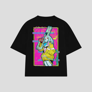 Playera streetwear premium de anime y gaming ExtraLife MX, corte boxy oversized drop shoulder heavyweight en color Deep Black y Off-White, moda urbana mexicana de culto.