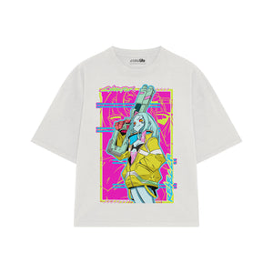 Playera streetwear premium de anime y gaming ExtraLife MX, corte boxy oversized drop shoulder heavyweight en color Deep Black y Off-White, moda urbana mexicana de culto.