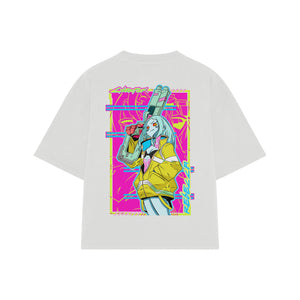 Playera streetwear premium de anime y gaming ExtraLife MX, corte boxy oversized drop shoulder heavyweight en color Deep Black y Off-White, moda urbana mexicana de culto.
