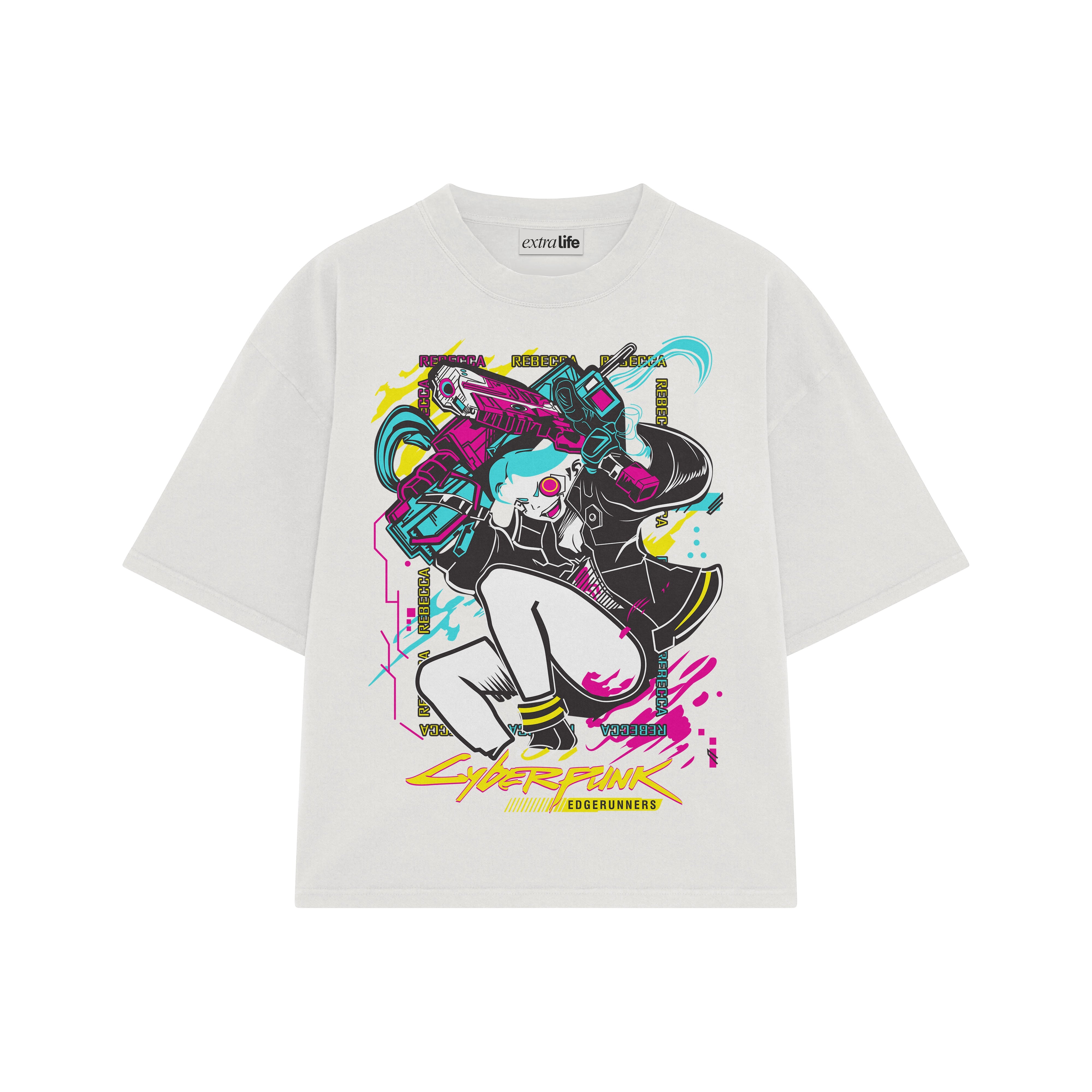 Playera streetwear premium de anime y gaming ExtraLife MX, corte boxy oversized drop shoulder heavyweight en color Deep Black y Off-White, moda urbana mexicana de culto.