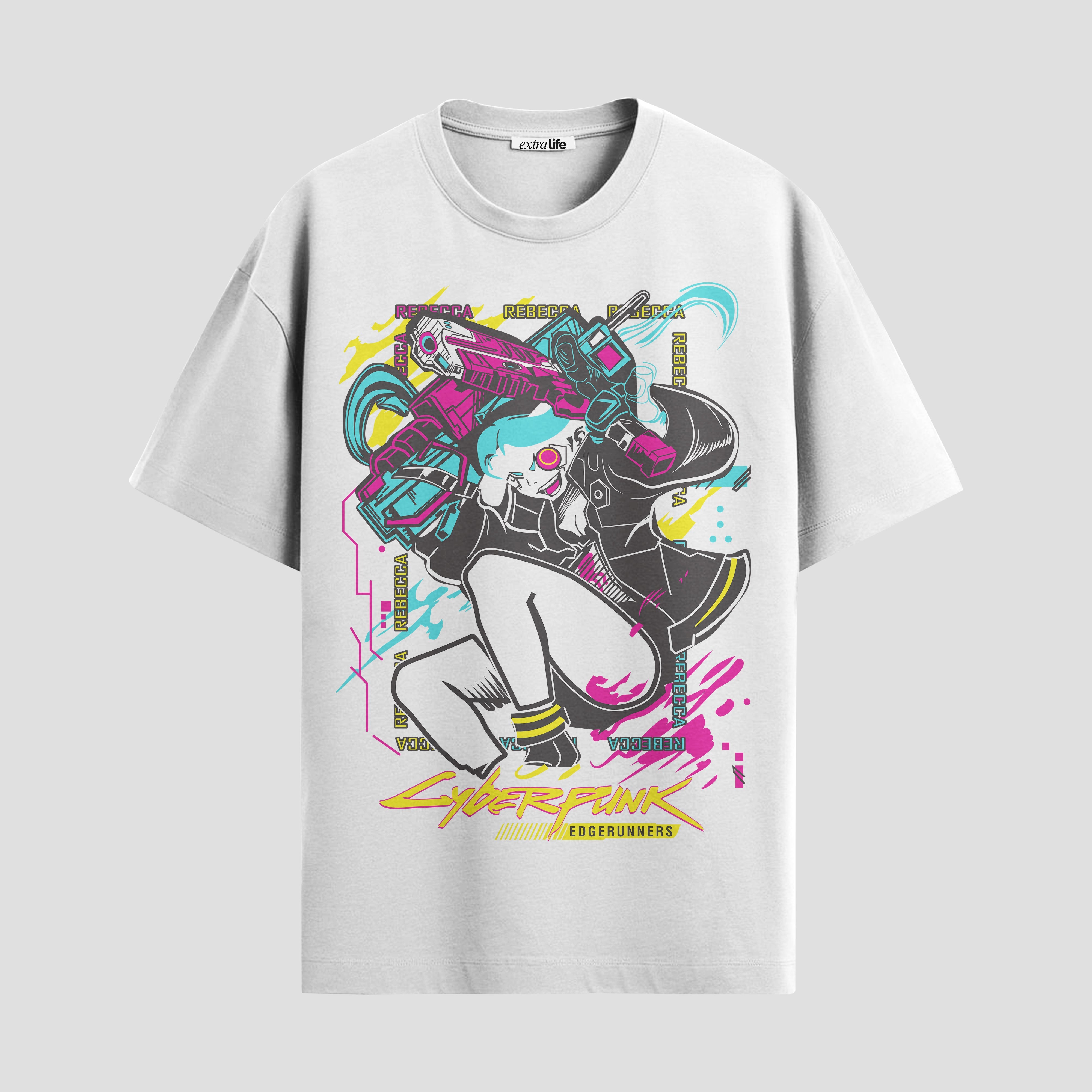 Playera urbana de anime y gaming ExtraLife MX, corte Standard Fit unisex ligero y transpirable en color Deep Black y Pure White, ropa de uso diario para gym y casual.