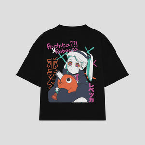 Playera streetwear premium de anime y gaming ExtraLife MX, corte boxy oversized drop shoulder heavyweight en color Deep Black y Off-White, moda urbana mexicana de culto.