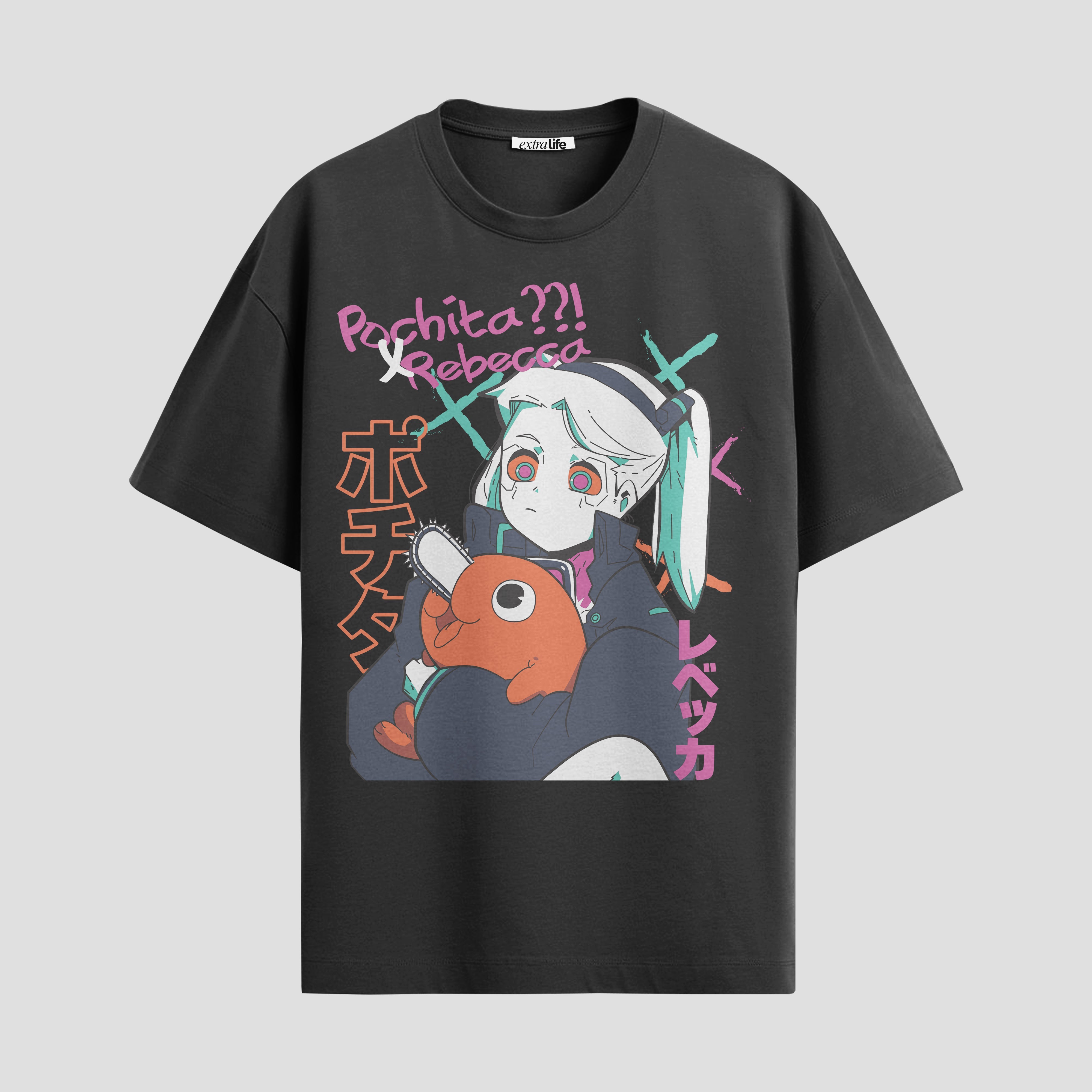Playera urbana de anime y gaming ExtraLife MX, corte Standard Fit unisex ligero y transpirable en color Deep Black y Pure White, ropa de uso diario para gym y casual.