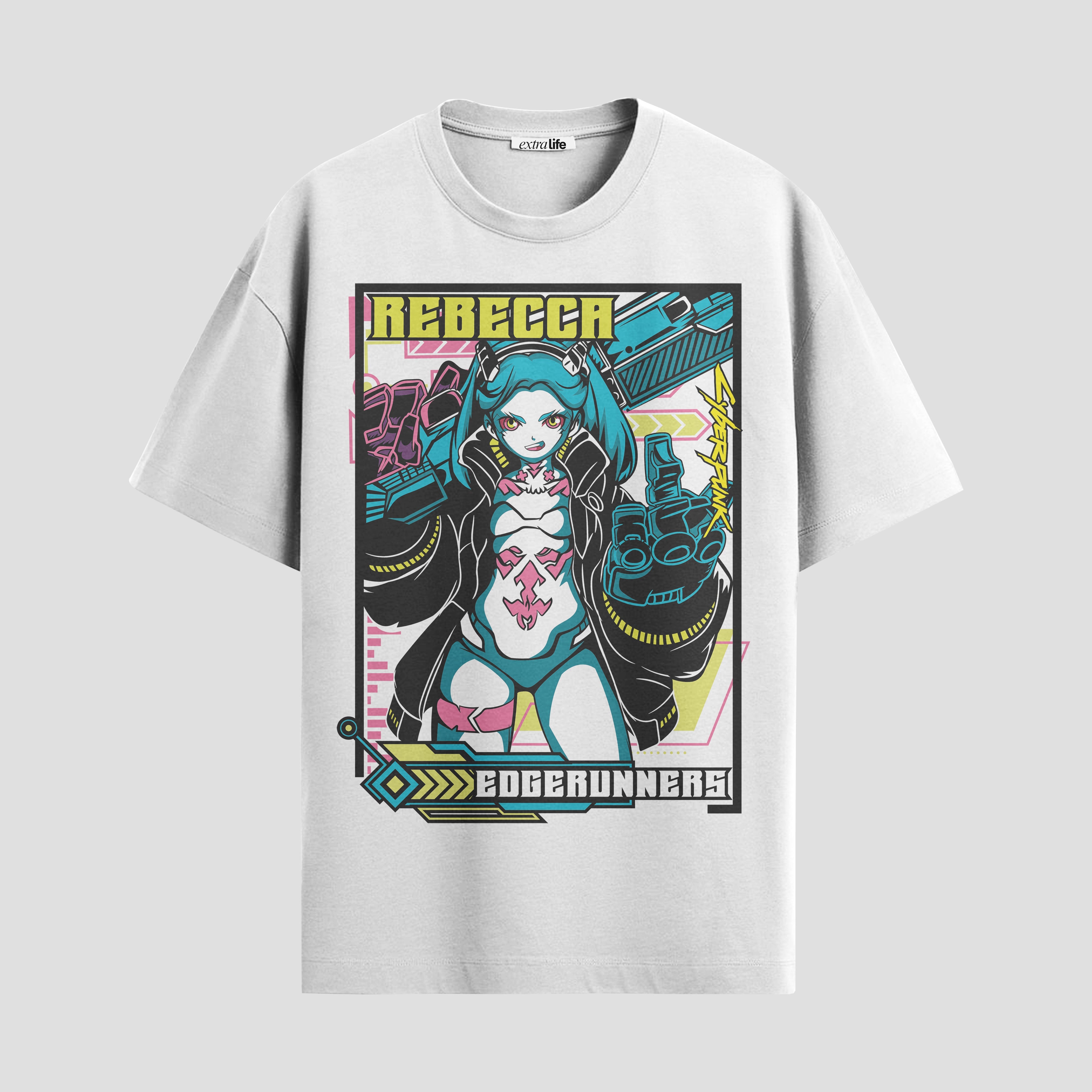 Playera urbana de anime y gaming ExtraLife MX, corte Standard Fit unisex ligero y transpirable en color Deep Black y Pure White, ropa de uso diario para gym y casual.