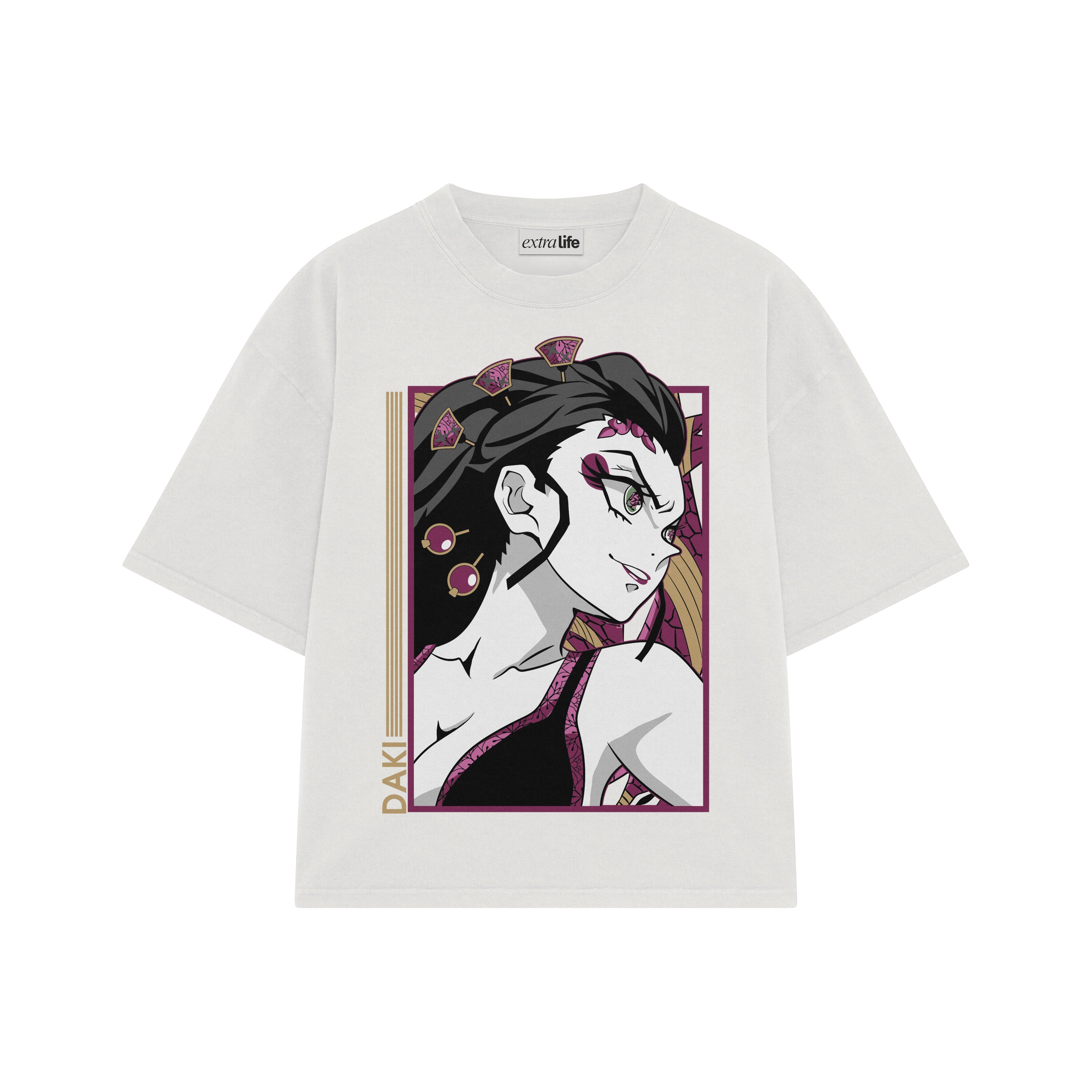 Playera streetwear premium de anime y gaming ExtraLife MX, corte boxy oversized drop shoulder heavyweight en color Deep Black y Off-White, moda urbana mexicana de culto.
