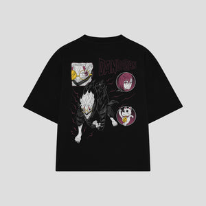 Playera streetwear premium de anime y gaming ExtraLife MX, corte boxy oversized drop shoulder heavyweight en color Deep Black y Off-White, moda urbana mexicana de culto.