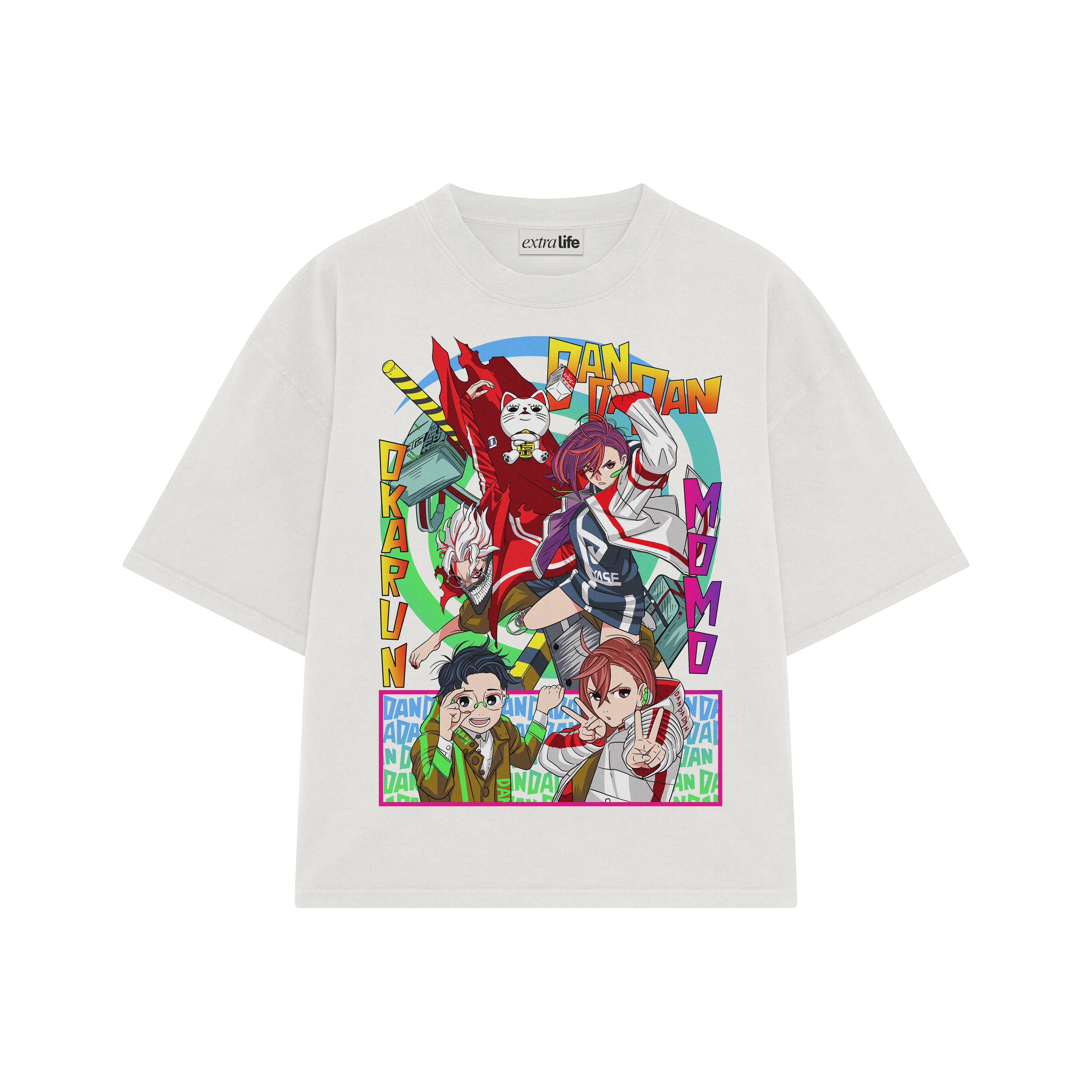 Playera streetwear premium de anime y gaming ExtraLife MX, corte boxy oversized drop shoulder heavyweight en color Deep Black y Off-White, moda urbana mexicana de culto.