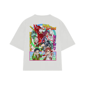 Playera streetwear premium de anime y gaming ExtraLife MX, corte boxy oversized drop shoulder heavyweight en color Deep Black y Off-White, moda urbana mexicana de culto.