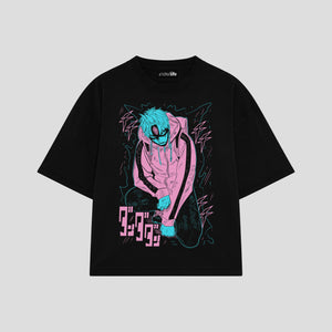 Playera streetwear premium de anime y gaming ExtraLife MX, corte boxy oversized drop shoulder heavyweight en color Deep Black y Off-White, moda urbana mexicana de culto.