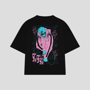 Playera streetwear premium de anime y gaming ExtraLife MX, corte boxy oversized drop shoulder heavyweight en color Deep Black y Off-White, moda urbana mexicana de culto.