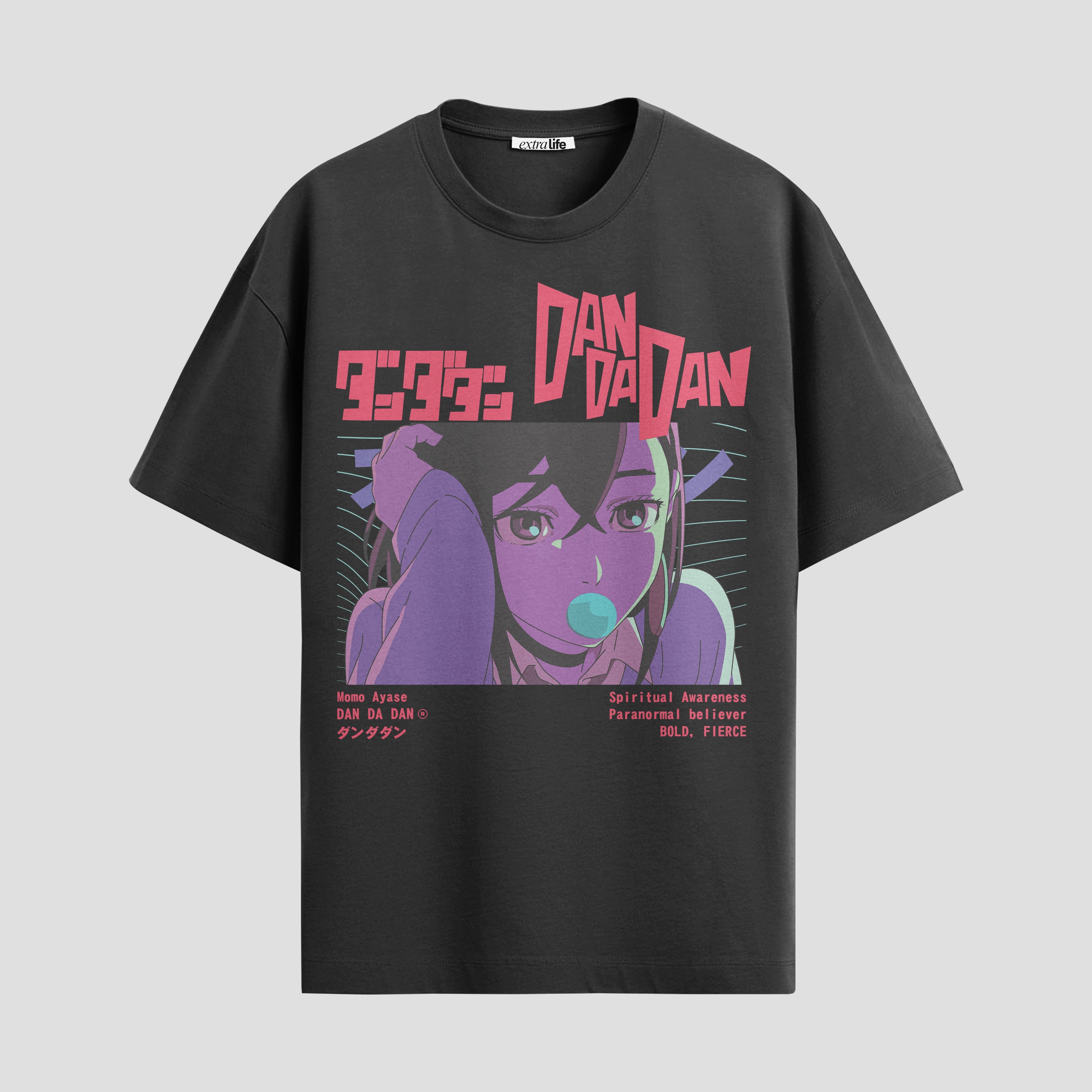 Playera urbana de anime y gaming ExtraLife MX, corte Standard Fit unisex ligero y transpirable en color Deep Black y Pure White, ropa de uso diario para gym y casual.