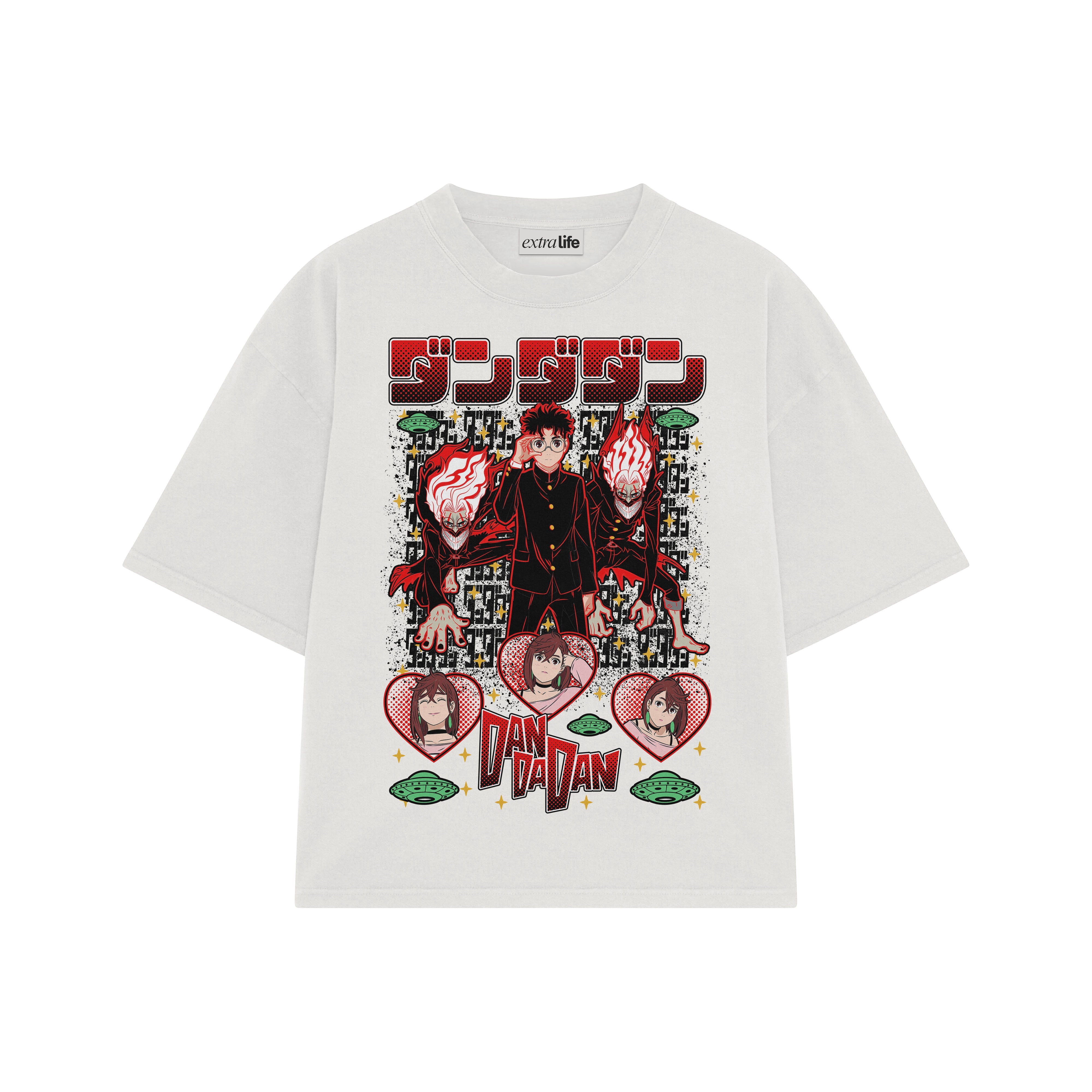 Playera streetwear premium de anime y gaming ExtraLife MX, corte boxy oversized drop shoulder heavyweight en color Deep Black y Off-White, moda urbana mexicana de culto.