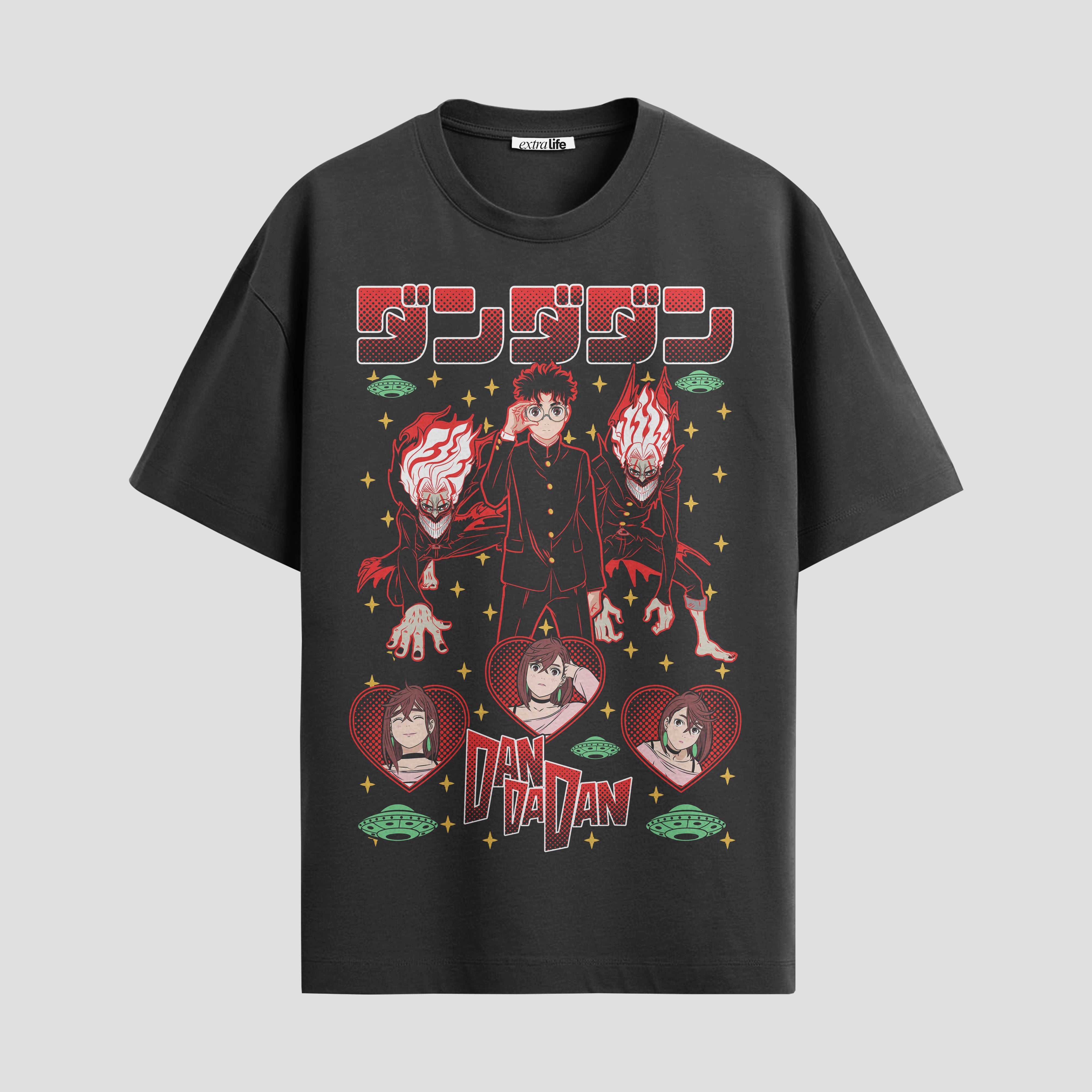 Playera urbana de anime y gaming ExtraLife MX, corte Standard Fit unisex ligero y transpirable en color Deep Black y Pure White, ropa de uso diario para gym y casual.