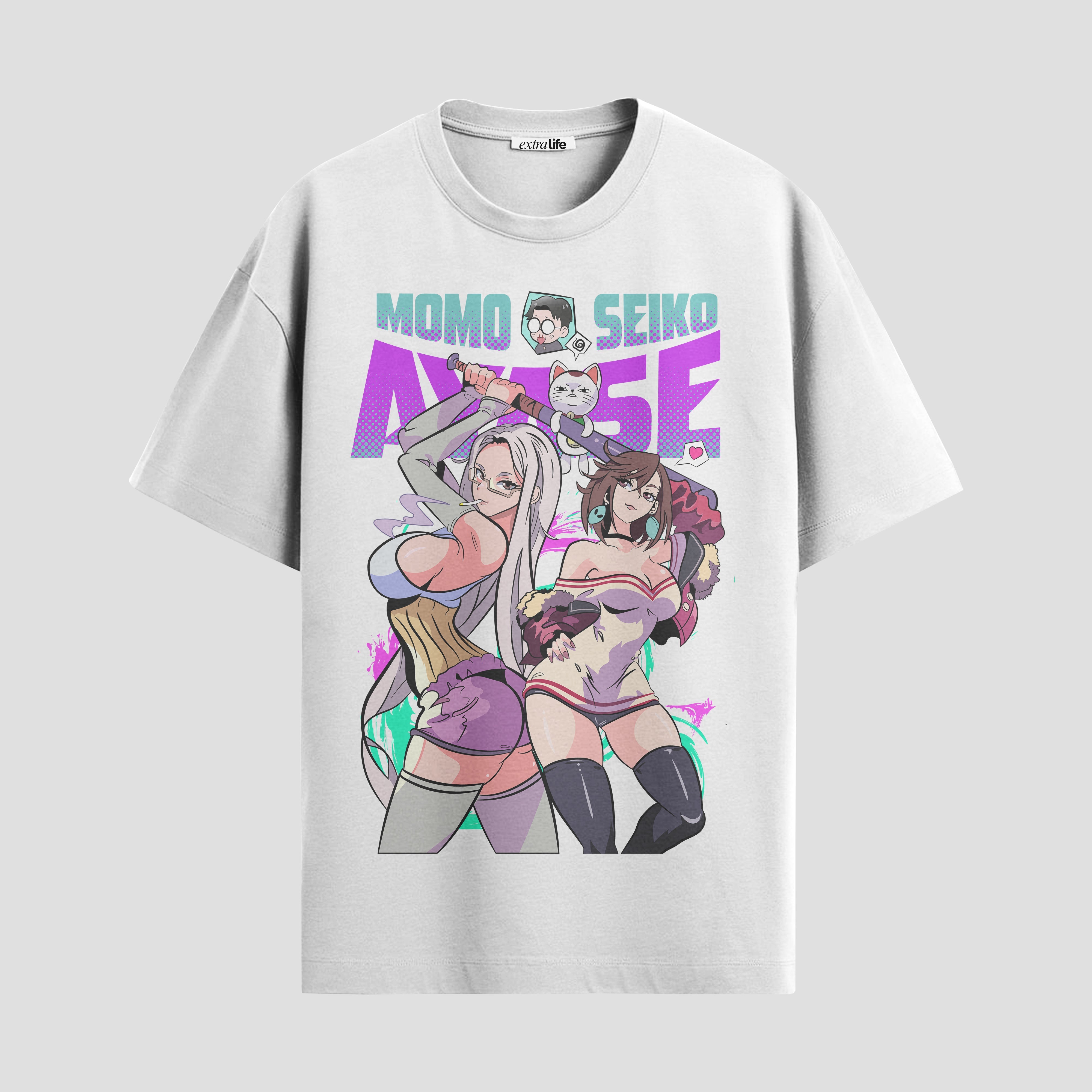 Playera urbana de anime y gaming ExtraLife MX, corte Standard Fit unisex ligero y transpirable en color Deep Black y Pure White, ropa de uso diario para gym y casual.