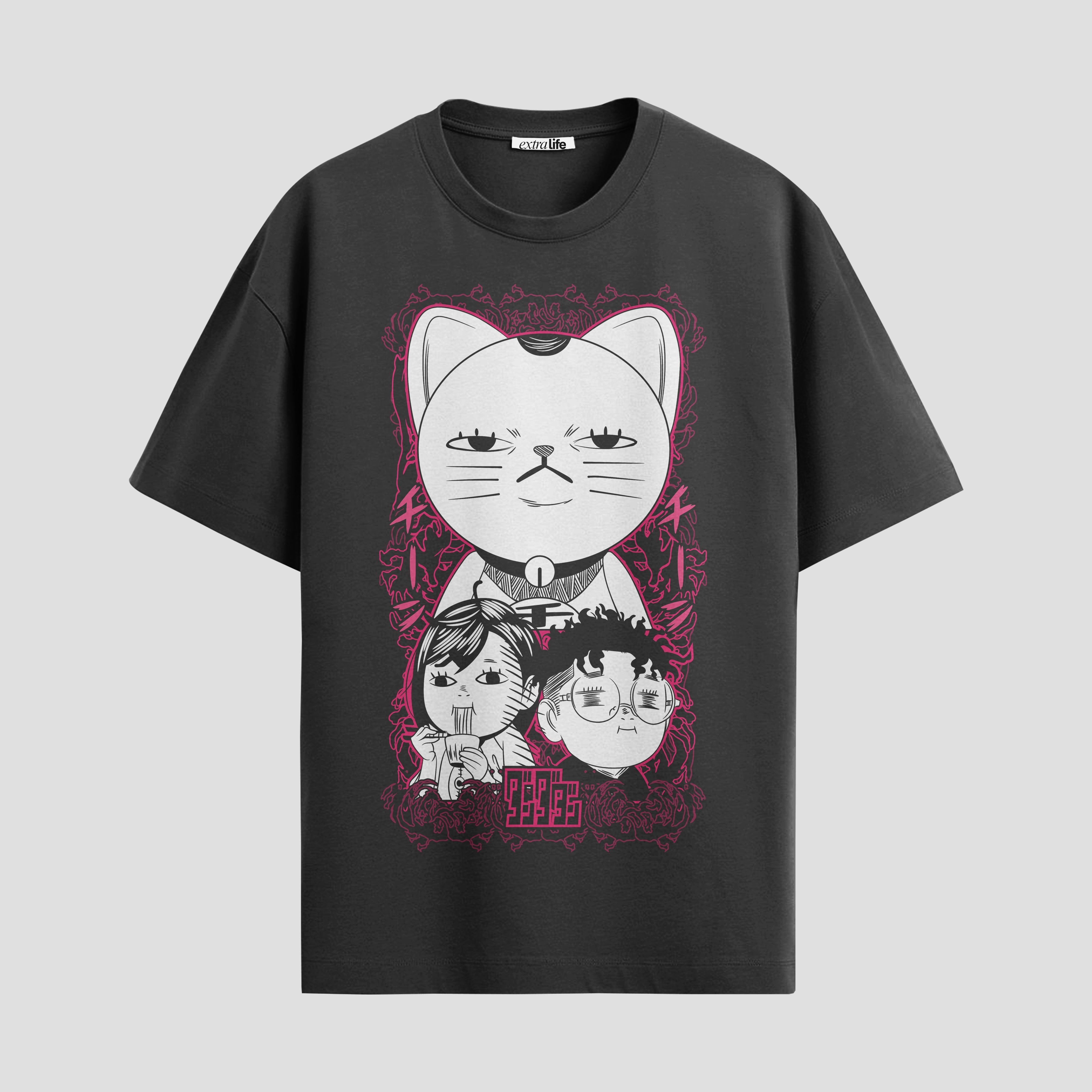 Playera urbana de anime y gaming ExtraLife MX, corte Standard Fit unisex ligero y transpirable en color Deep Black y Pure White, ropa de uso diario para gym y casual.