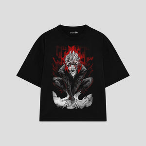Playera streetwear premium de anime y gaming ExtraLife MX, corte boxy oversized drop shoulder heavyweight en color Deep Black y Off-White, moda urbana mexicana de culto.