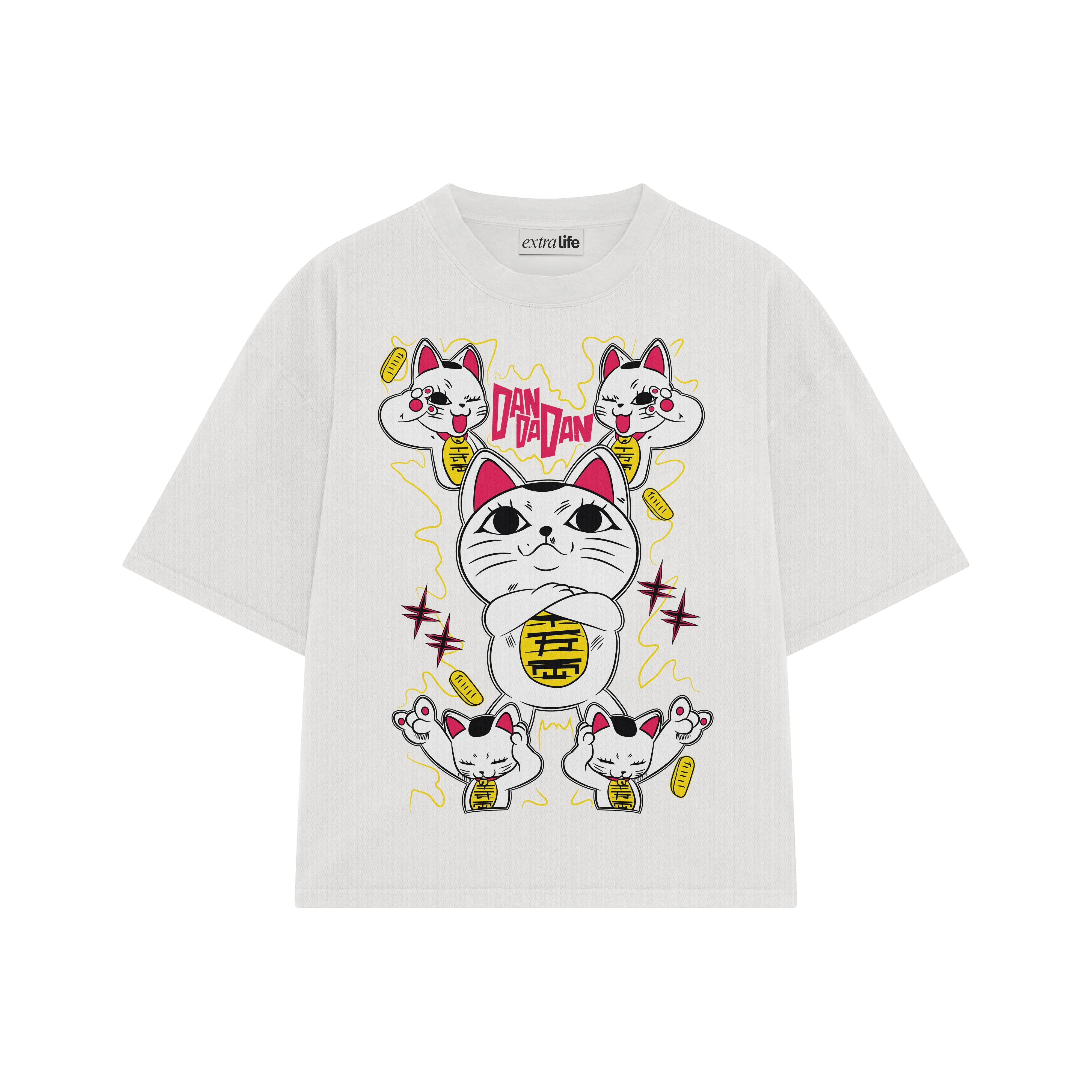 Playera streetwear premium de anime y gaming ExtraLife MX, corte boxy oversized drop shoulder heavyweight en color Deep Black y Off-White, moda urbana mexicana de culto.