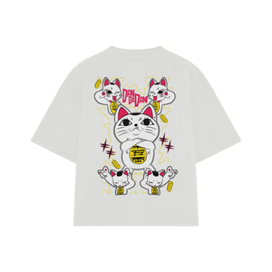 Playera streetwear premium de anime y gaming ExtraLife MX, corte boxy oversized drop shoulder heavyweight en color Deep Black y Off-White, moda urbana mexicana de culto.