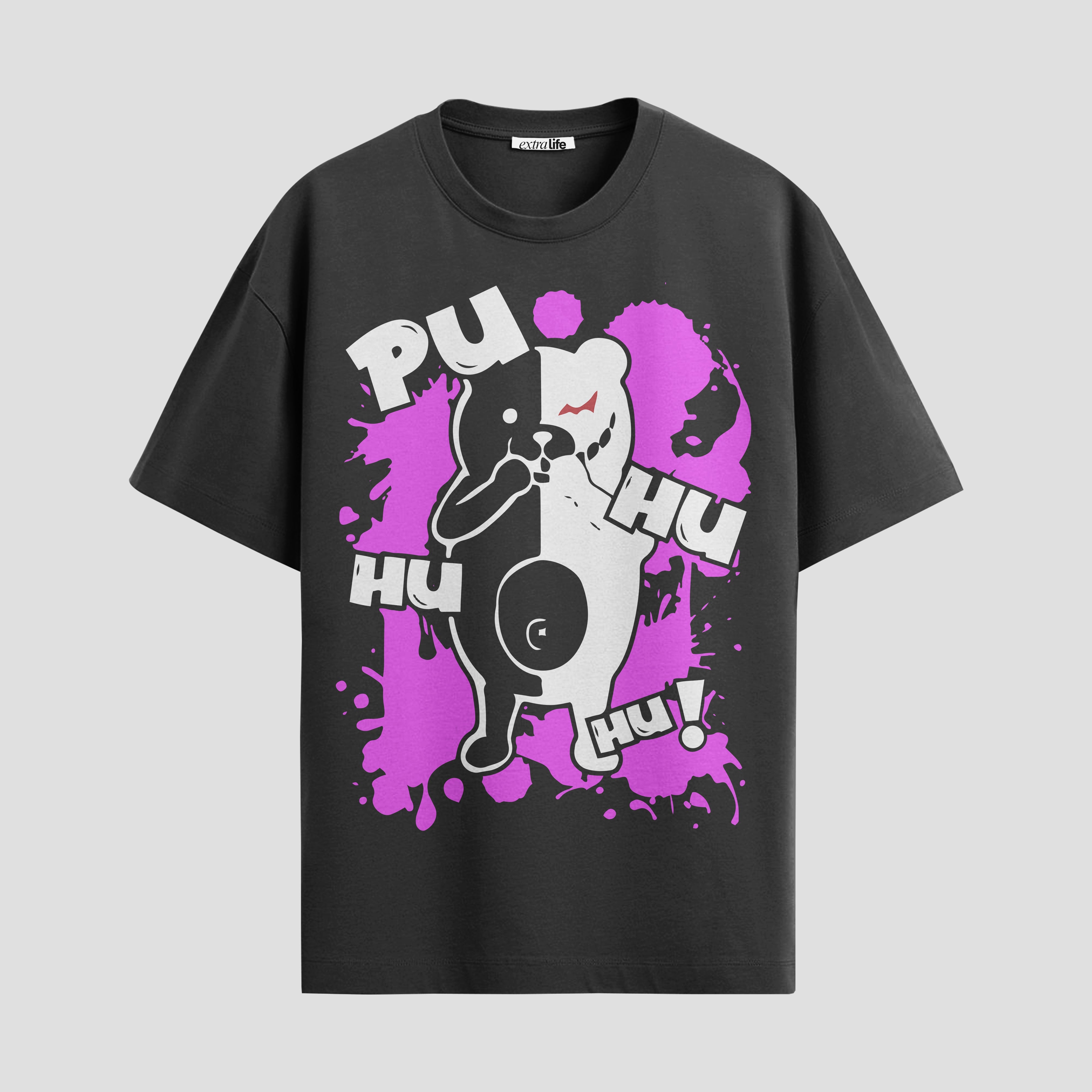 Playera urbana de anime y gaming ExtraLife MX, corte Standard Fit unisex ligero y transpirable en color Deep Black y Pure White, ropa de uso diario para gym y casual.