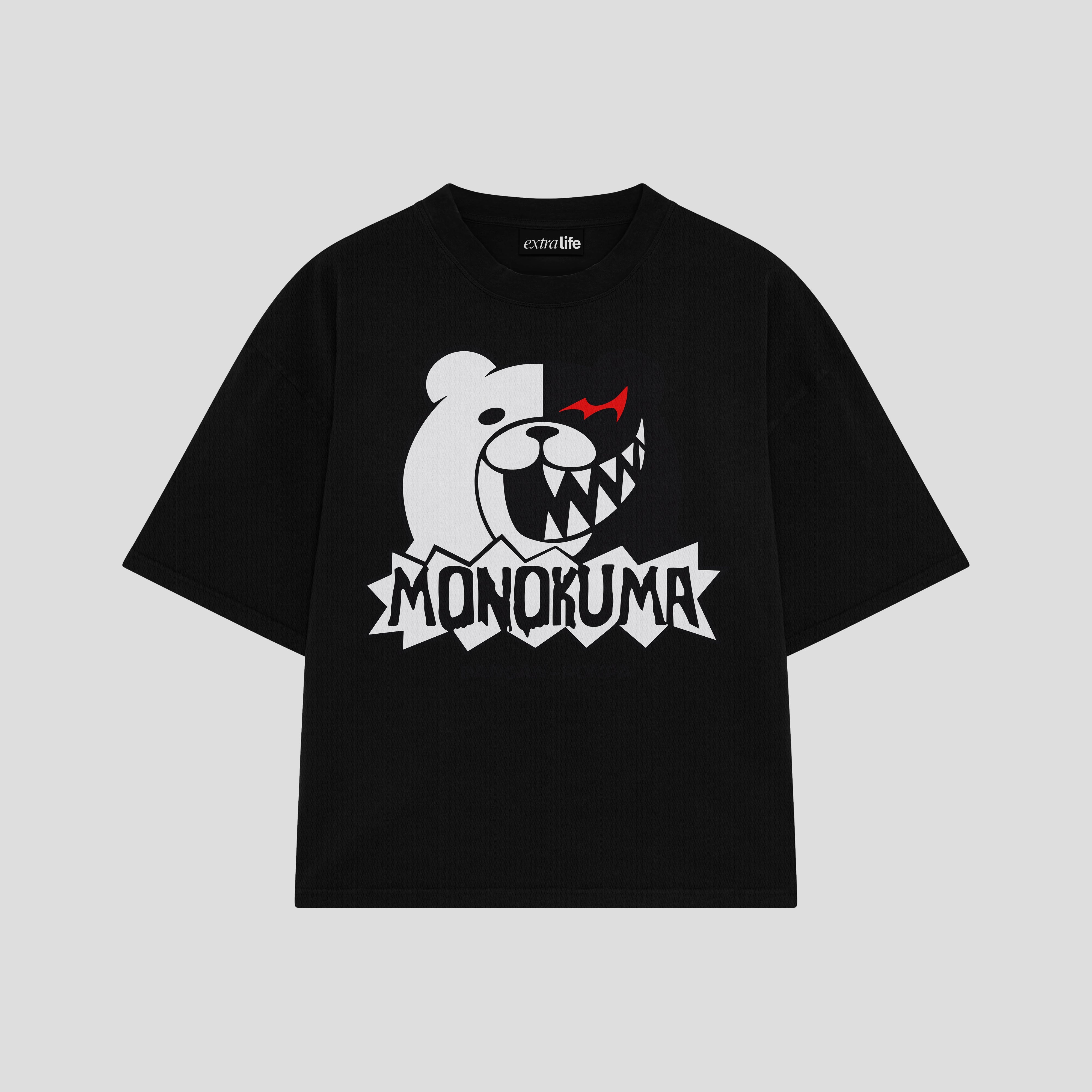 Playera streetwear premium de anime y gaming ExtraLife MX, corte boxy oversized drop shoulder heavyweight en color Deep Black y Off-White, moda urbana mexicana de culto.