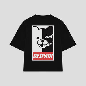Playera streetwear premium de anime y gaming ExtraLife MX, corte boxy oversized drop shoulder heavyweight en color Deep Black y Off-White, moda urbana mexicana de culto.