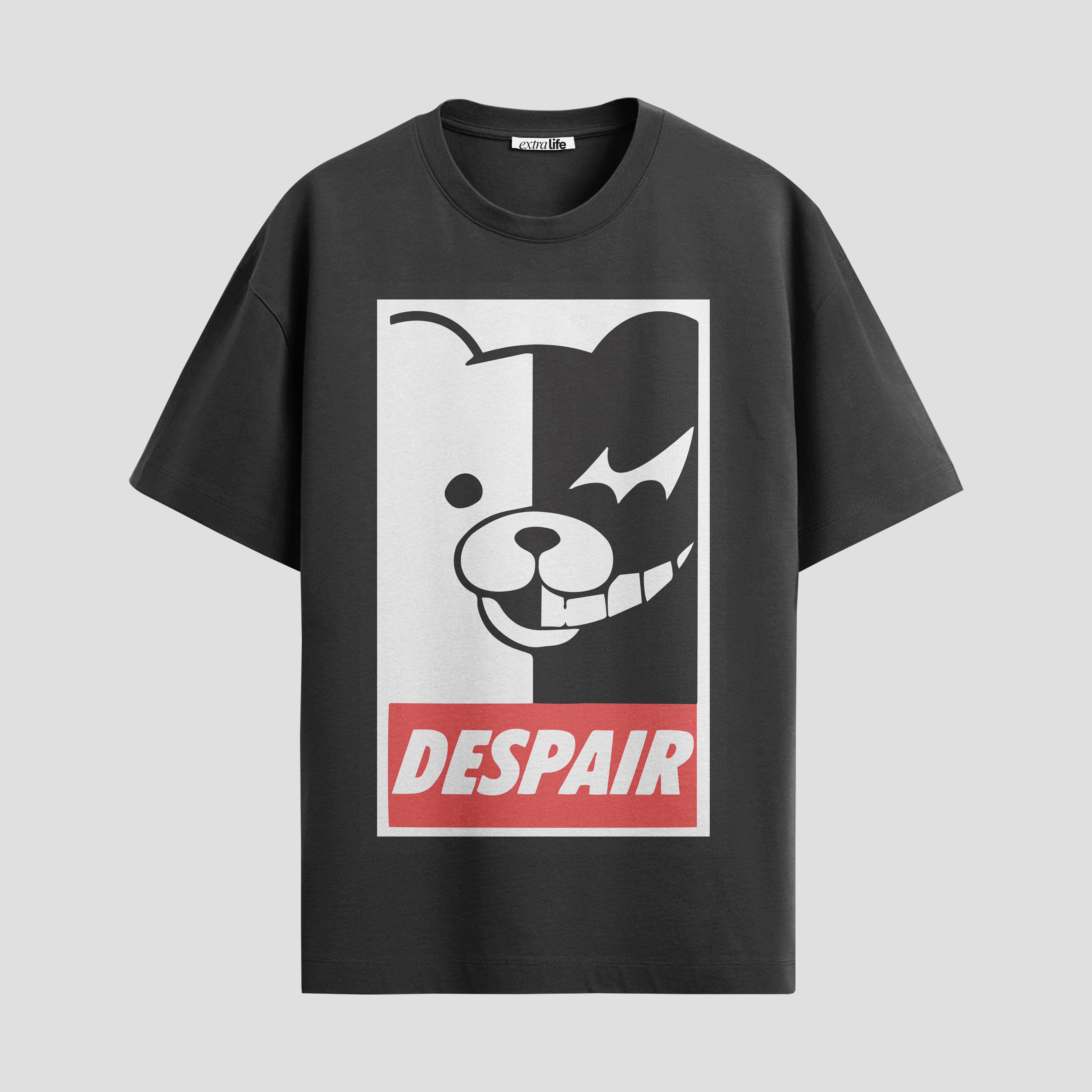 Playera urbana de anime y gaming ExtraLife MX, corte Standard Fit unisex ligero y transpirable en color Deep Black y Pure White, ropa de uso diario para gym y casual.