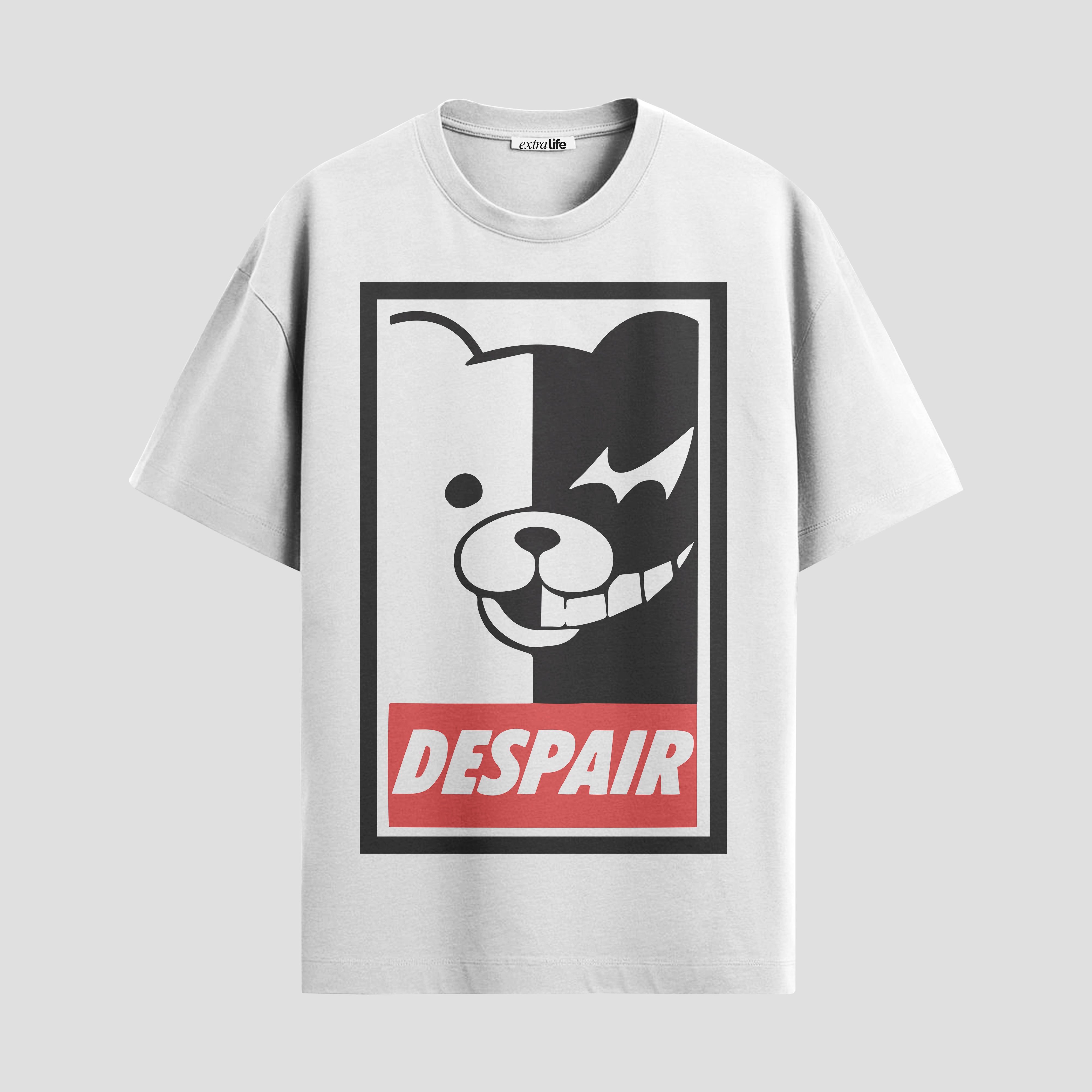 Playera urbana de anime y gaming ExtraLife MX, corte Standard Fit unisex ligero y transpirable en color Deep Black y Pure White, ropa de uso diario para gym y casual.