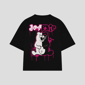 Playera streetwear premium de anime y gaming ExtraLife MX, corte boxy oversized drop shoulder heavyweight en color Deep Black y Off-White, moda urbana mexicana de culto.
