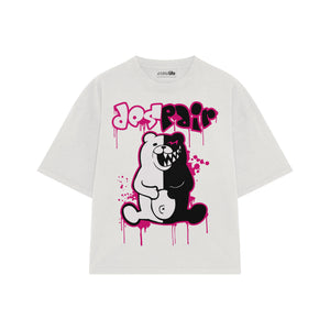 Playera streetwear premium de anime y gaming ExtraLife MX, corte boxy oversized drop shoulder heavyweight en color Deep Black y Off-White, moda urbana mexicana de culto.