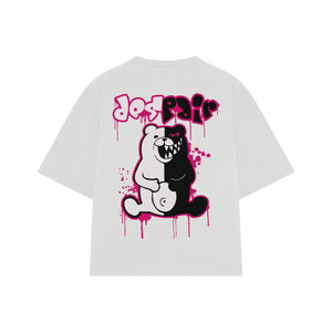 Playera streetwear premium de anime y gaming ExtraLife MX, corte boxy oversized drop shoulder heavyweight en color Deep Black y Off-White, moda urbana mexicana de culto.