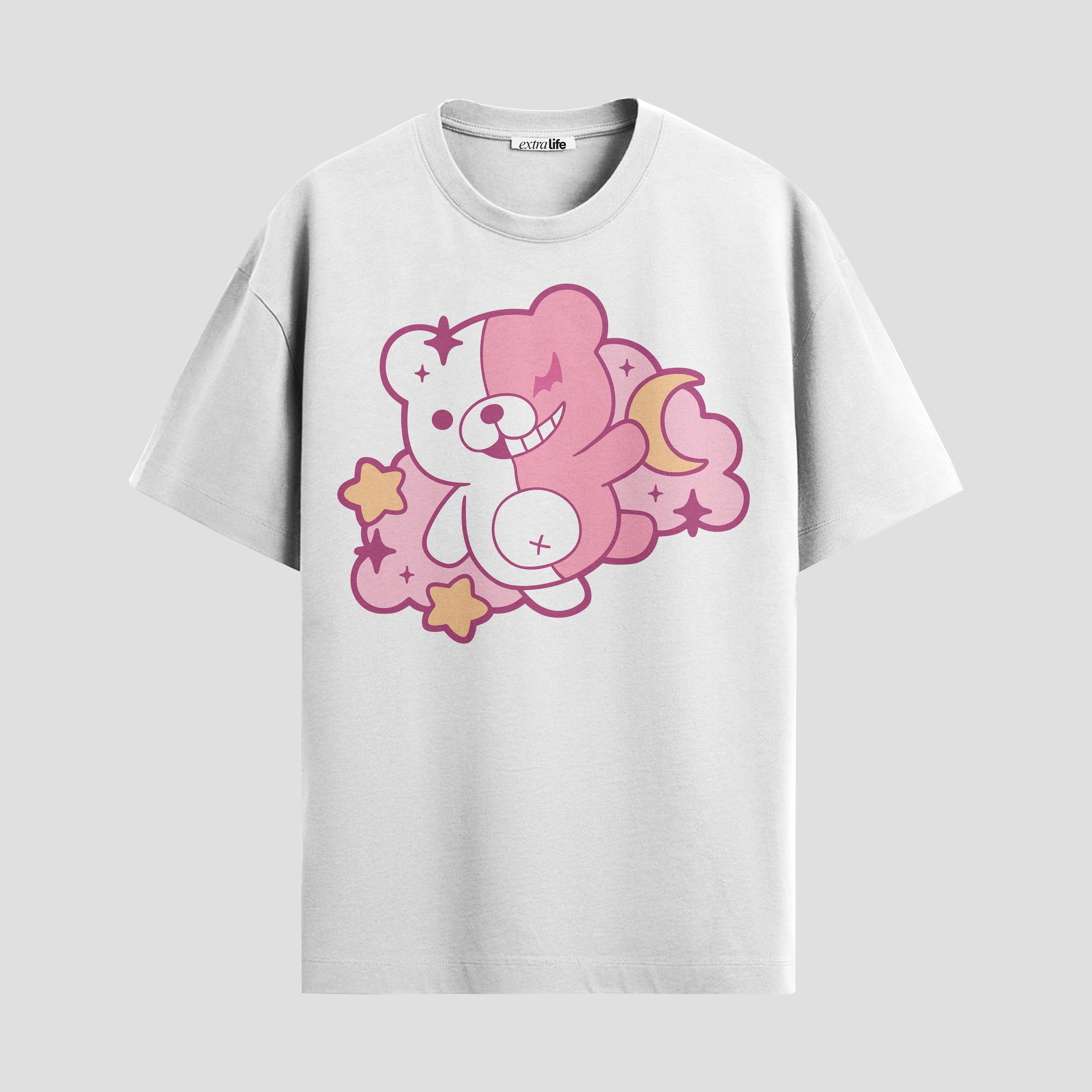 Playera urbana de anime y gaming ExtraLife MX, corte Standard Fit unisex ligero y transpirable en color Deep Black y Pure White, ropa de uso diario para gym y casual.
