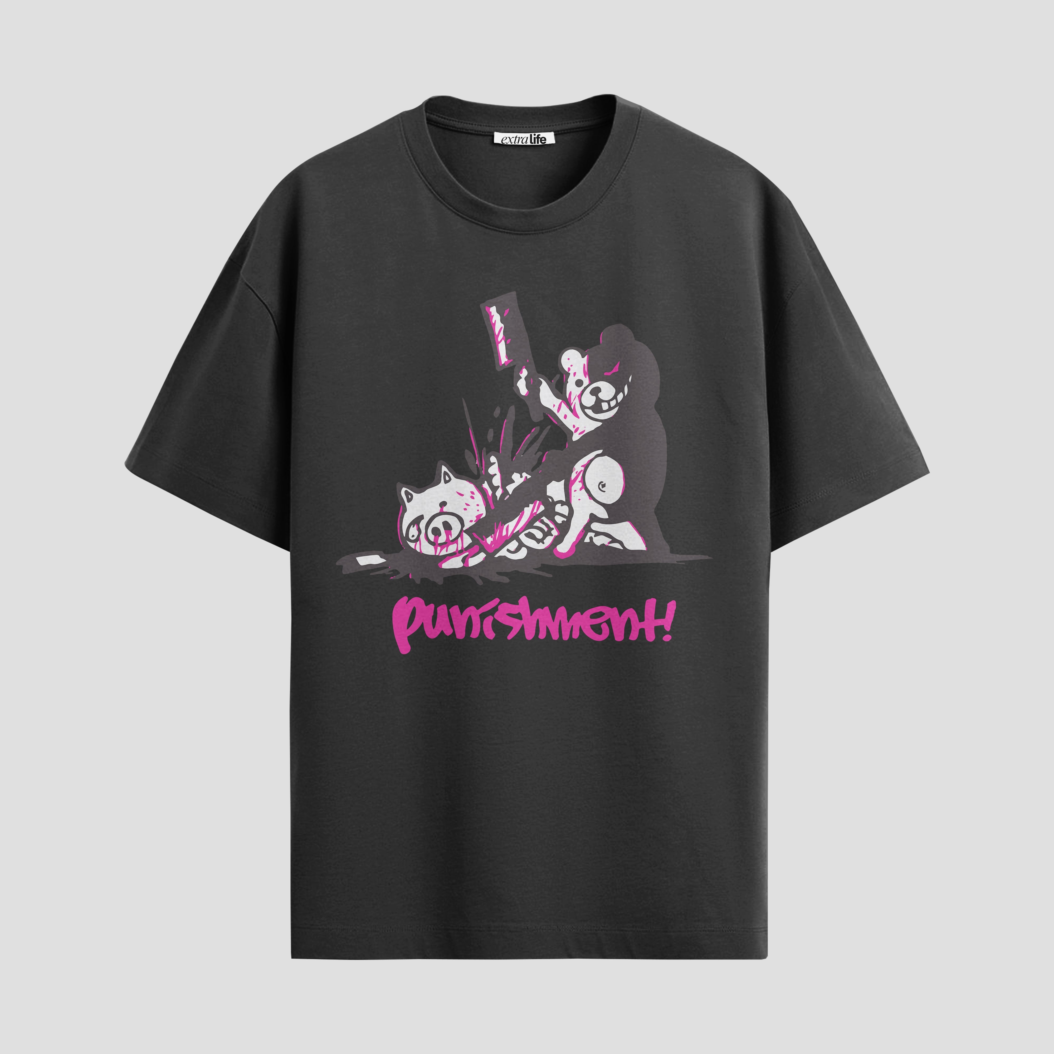 Playera urbana de anime y gaming ExtraLife MX, corte Standard Fit unisex ligero y transpirable en color Deep Black y Pure White, ropa de uso diario para gym y casual.
