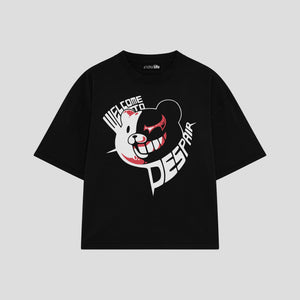 Playera streetwear premium de anime y gaming ExtraLife MX, corte boxy oversized drop shoulder heavyweight en color Deep Black y Off-White, moda urbana mexicana de culto.