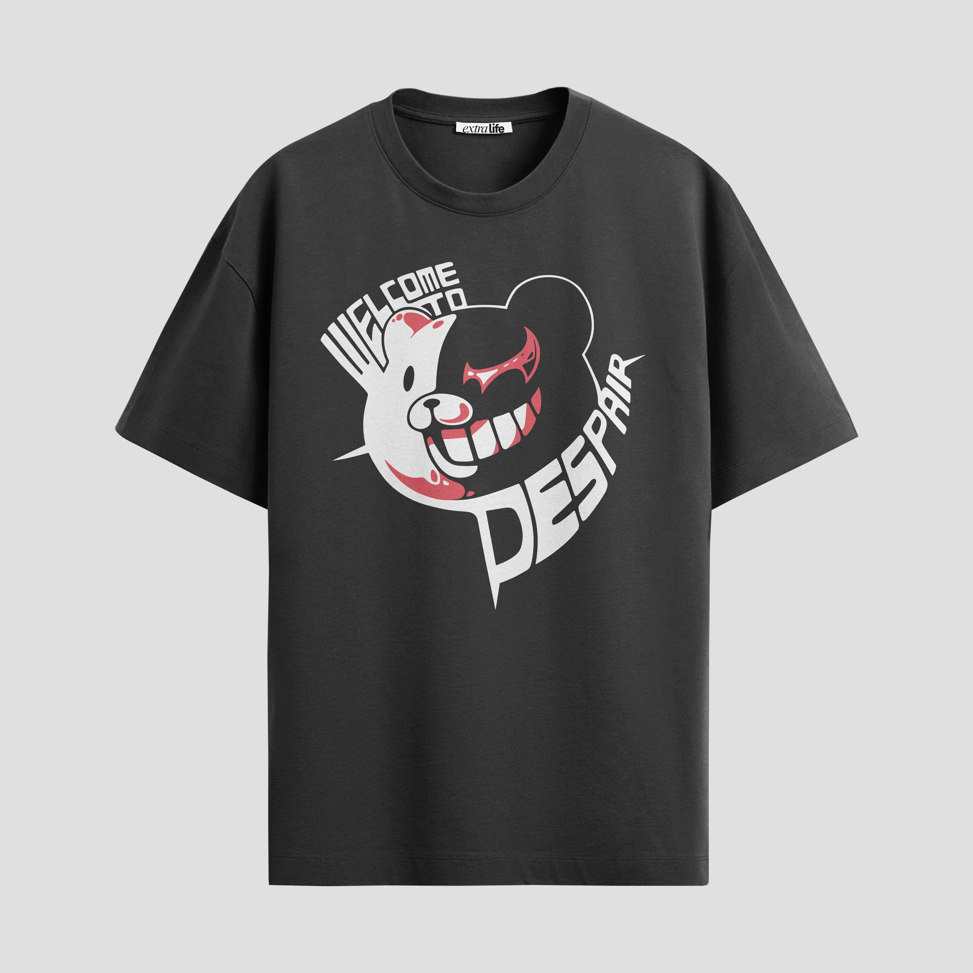 Playera urbana de anime y gaming ExtraLife MX, corte Standard Fit unisex ligero y transpirable en color Deep Black y Pure White, ropa de uso diario para gym y casual.