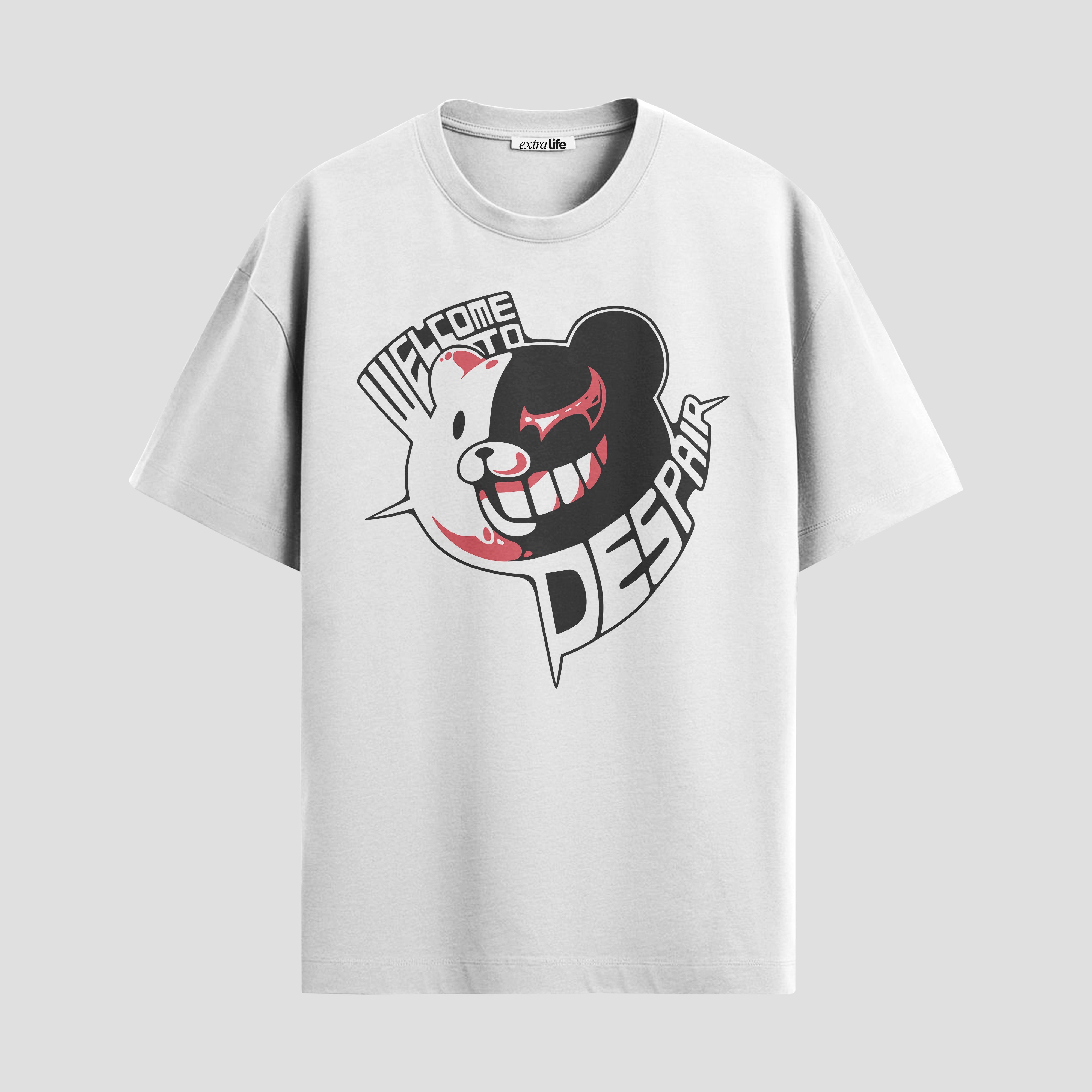 Playera urbana de anime y gaming ExtraLife MX, corte Standard Fit unisex ligero y transpirable en color Deep Black y Pure White, ropa de uso diario para gym y casual.