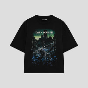 Playera streetwear premium de anime y gaming ExtraLife MX, corte boxy oversized drop shoulder heavyweight en color Deep Black y Off-White, moda urbana mexicana de culto.