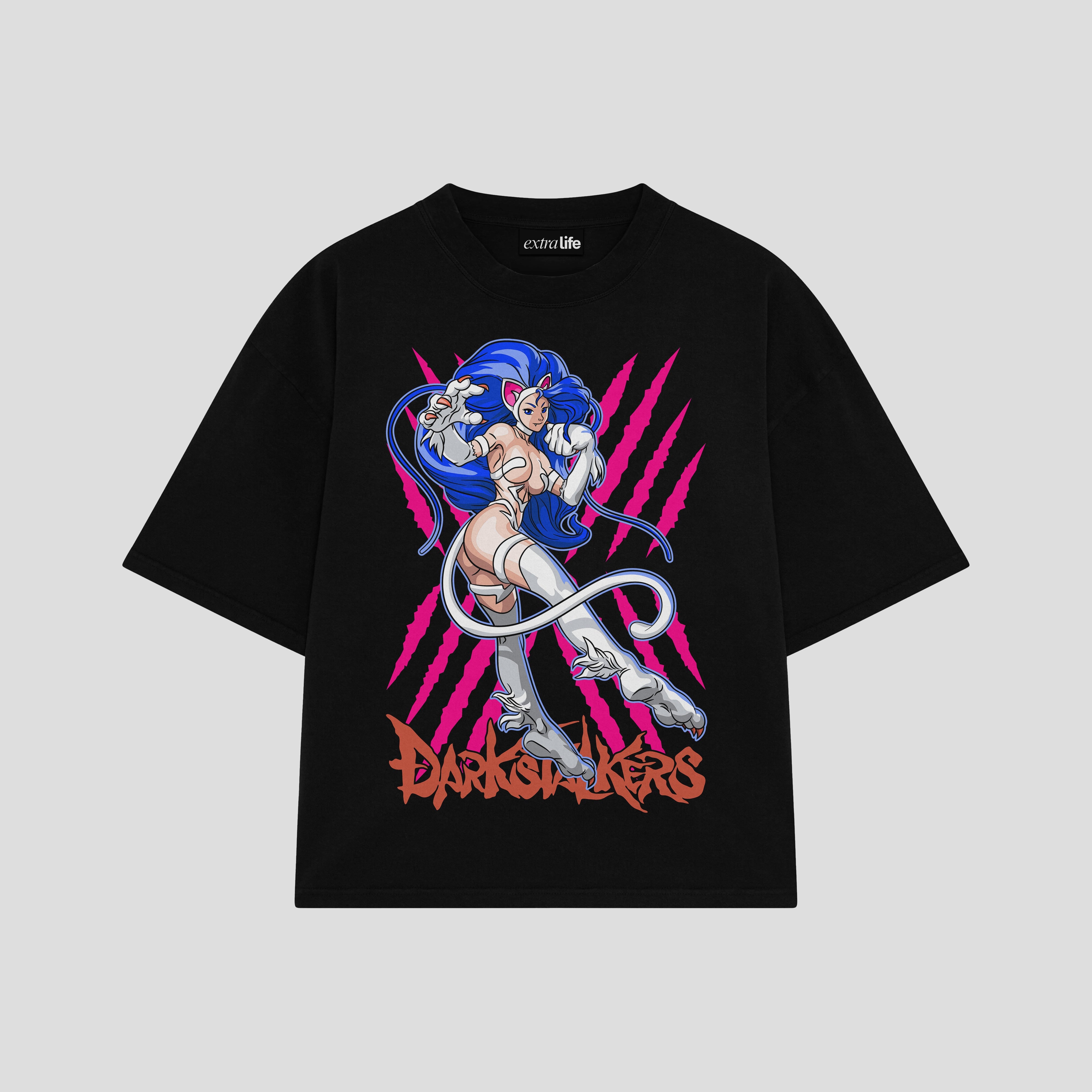 Playera streetwear premium de anime y gaming ExtraLife MX, corte boxy oversized drop shoulder heavyweight en color Deep Black y Off-White, moda urbana mexicana de culto.