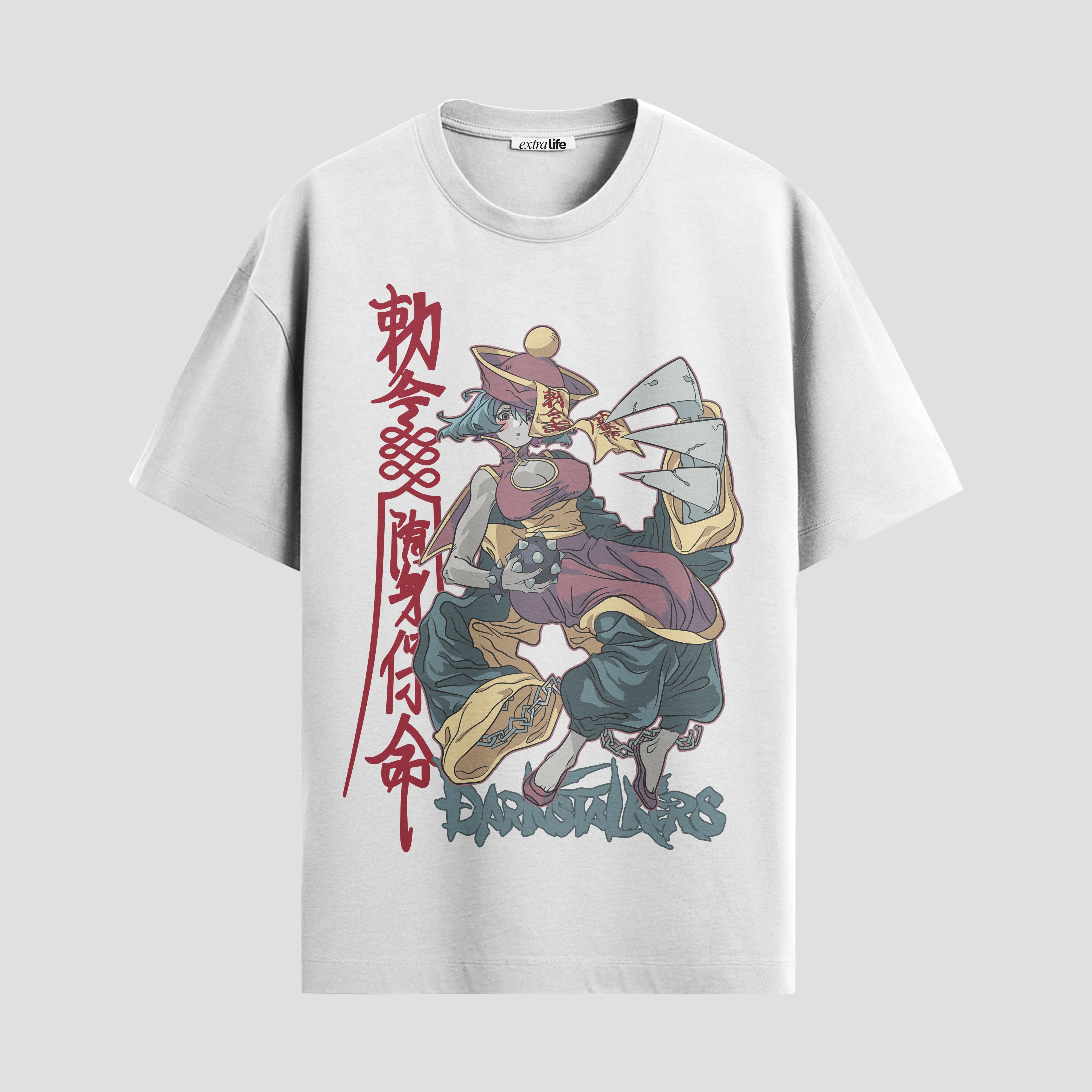 Playera urbana de anime y gaming ExtraLife MX, corte Standard Fit unisex ligero y transpirable en color Deep Black y Pure White, ropa de uso diario para gym y casual.